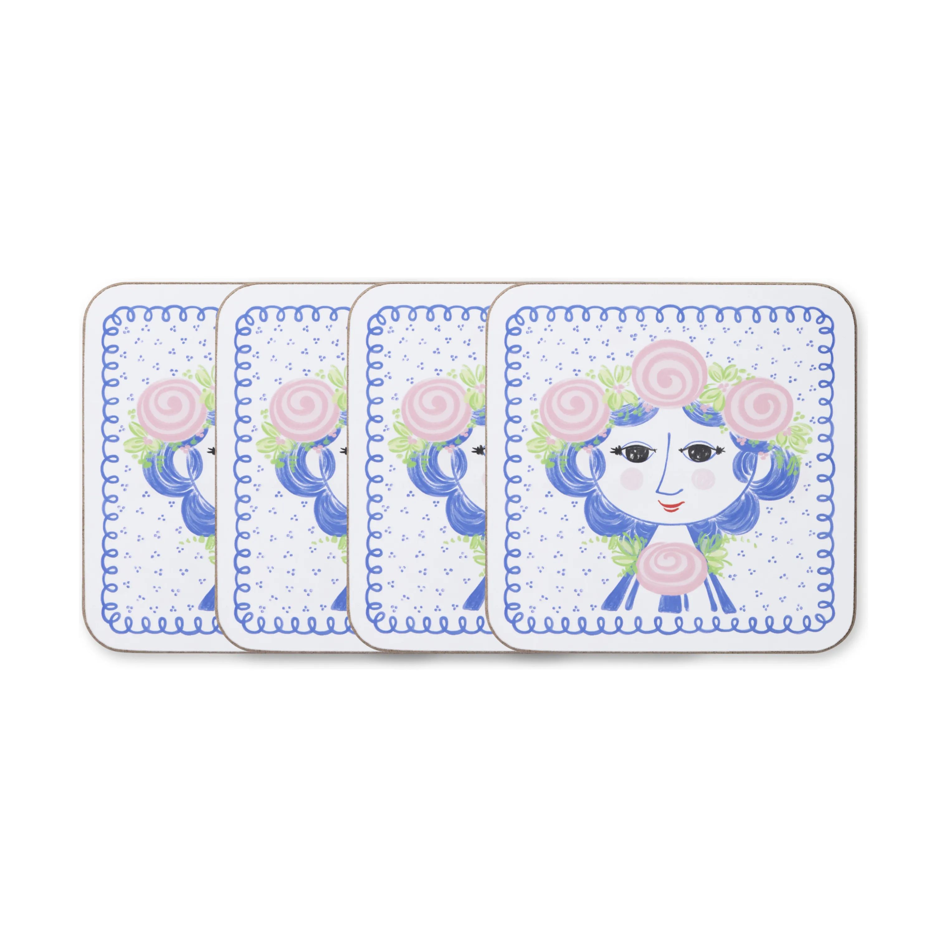 Bjørn Wiinblad Glasbrikker og coasters Dora Coaster - 4 stk. i Blue face, 1