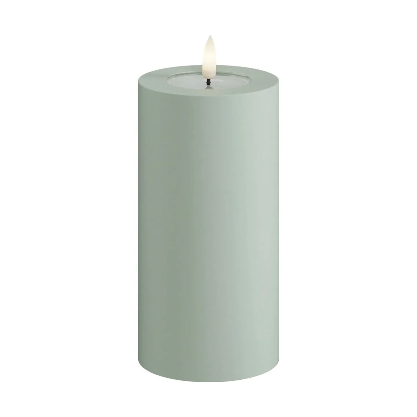 Deluxe Homeart LED-lys Real Flame LED Udendørs Bloklys i Salvie Green , H15 x Ø7,5 cm, 1