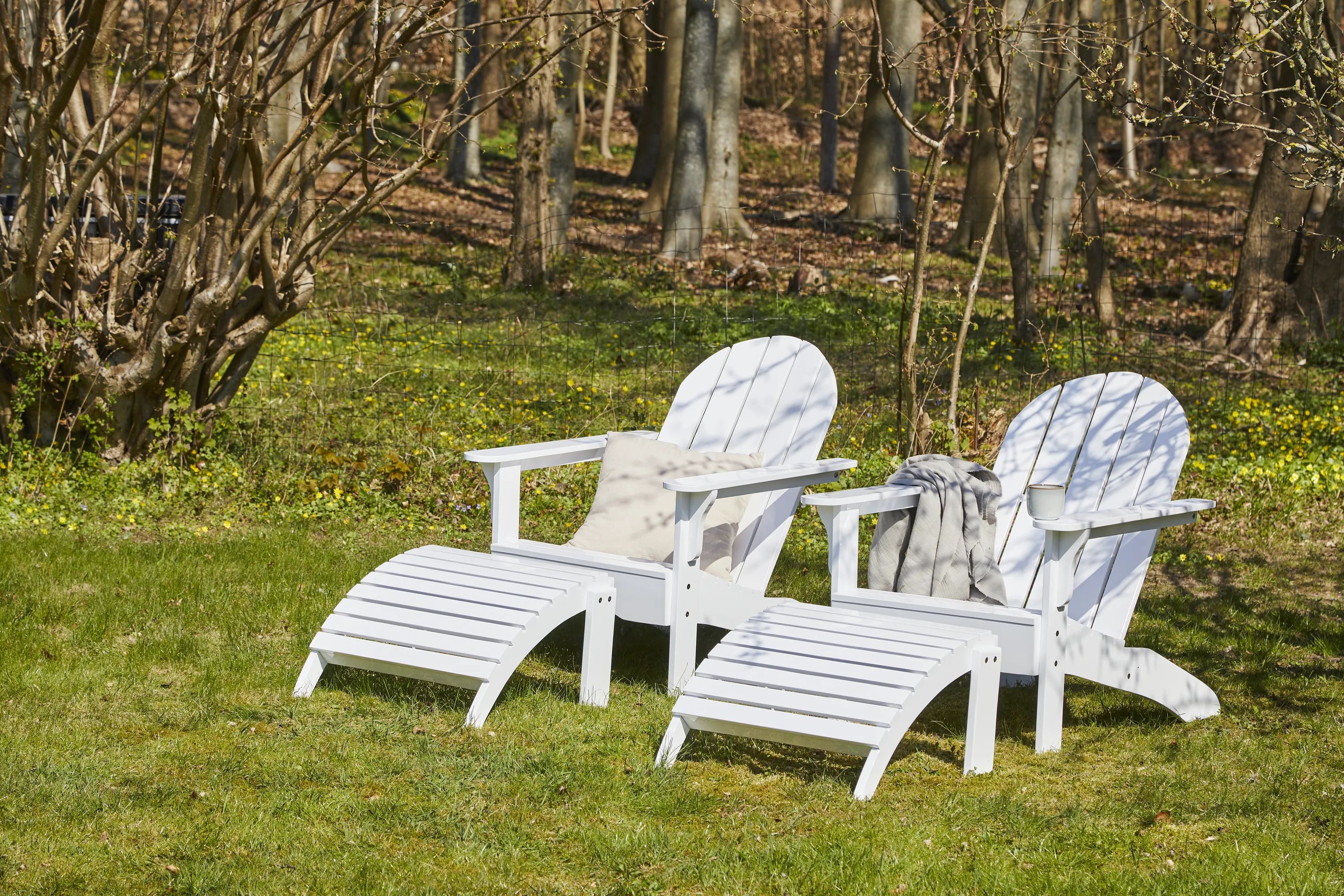 cinas Loungestole Adirondack Loungestol m. fodskammel i Hvid, 2