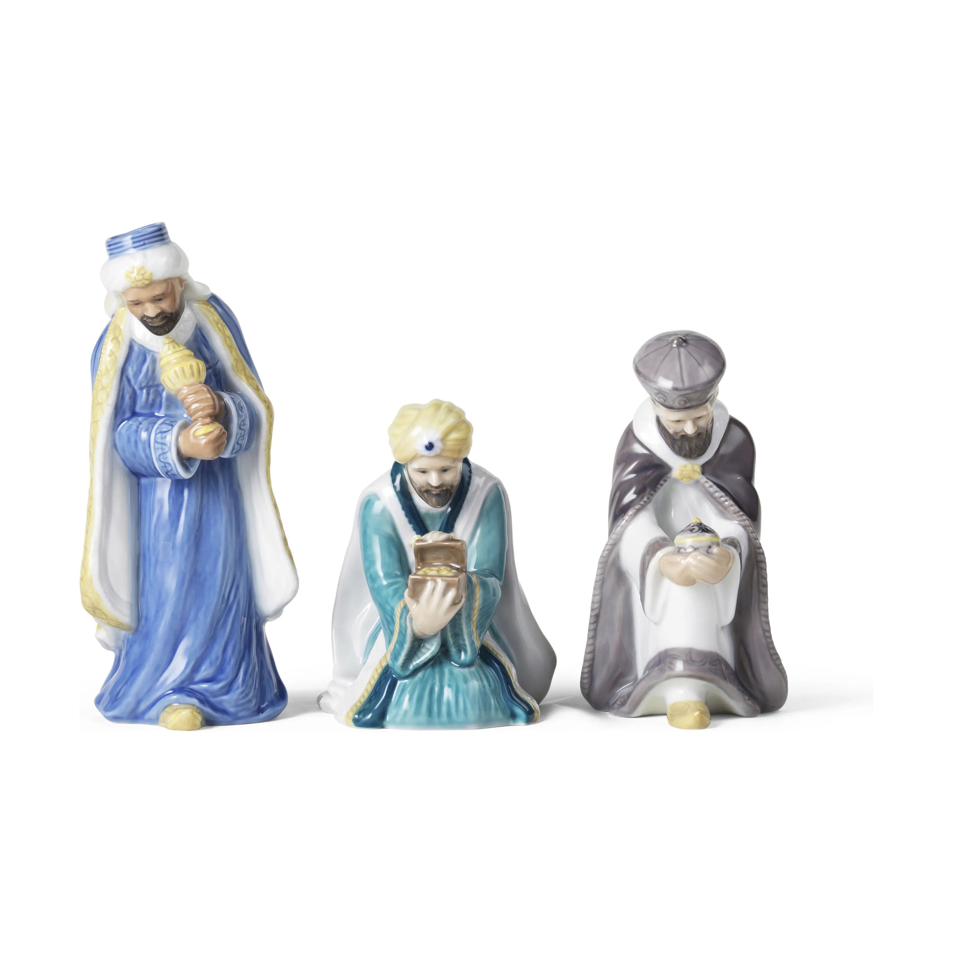 Royal Copenhagen Julefigurer Figurine Krybbespil - 3 dele i Hvid/blå/brun, 1