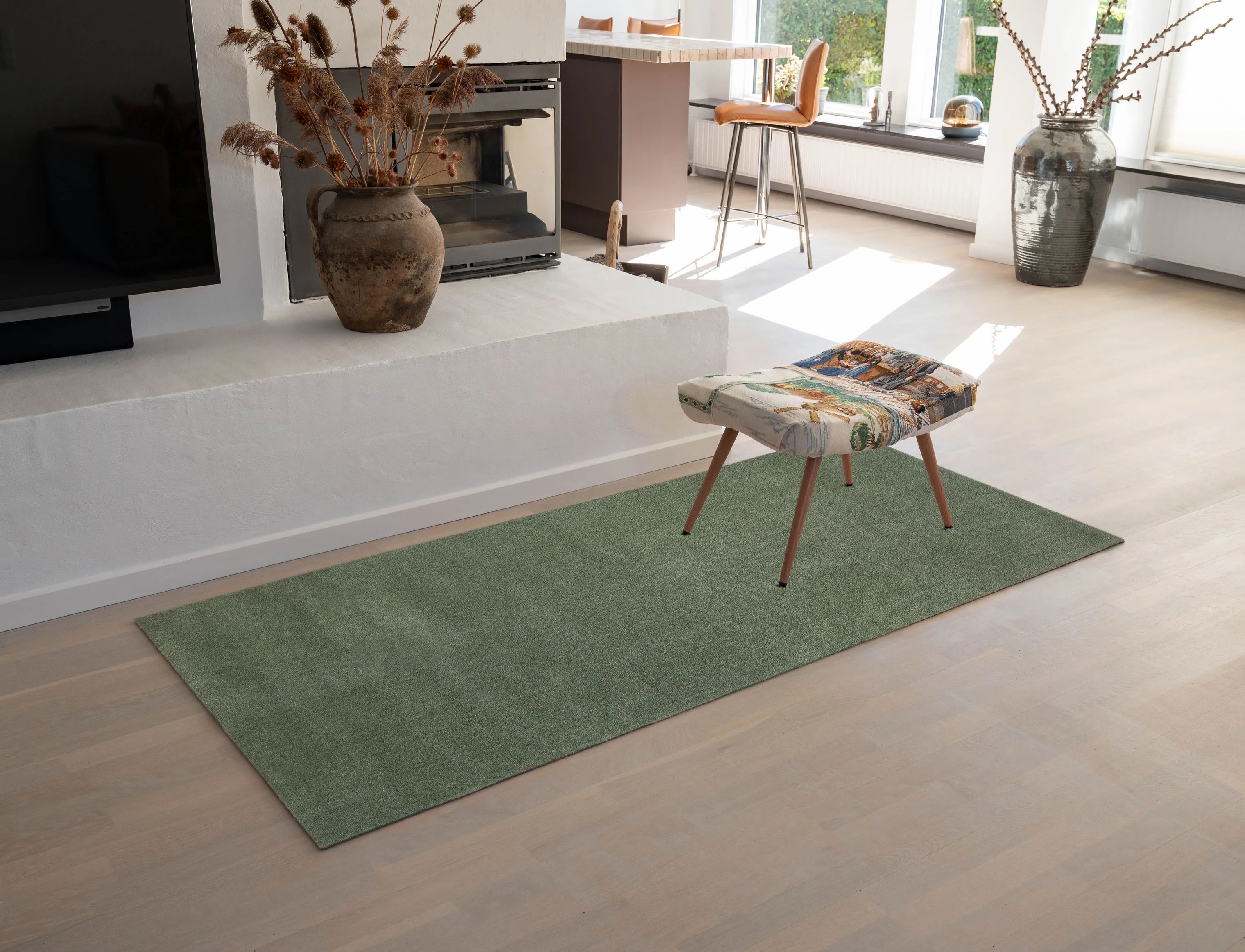 Tica Copenhagen Gulvtæpper Uni Color Løber i støvet grøn, B90 x L200 cm, 6