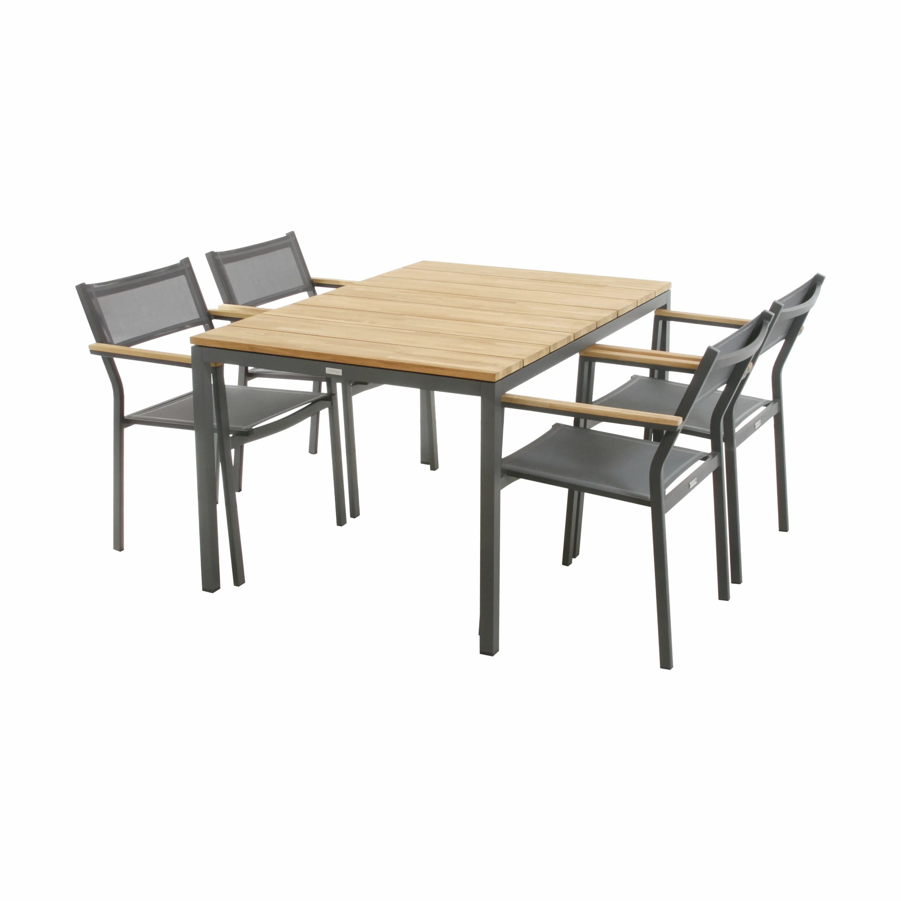 Mandalay Havemøbelsæt Toscana & Elba Havemøbelsæt - 5 dele i Antracit /Teak, Bord (L 132 cm) med 4 stole, 1