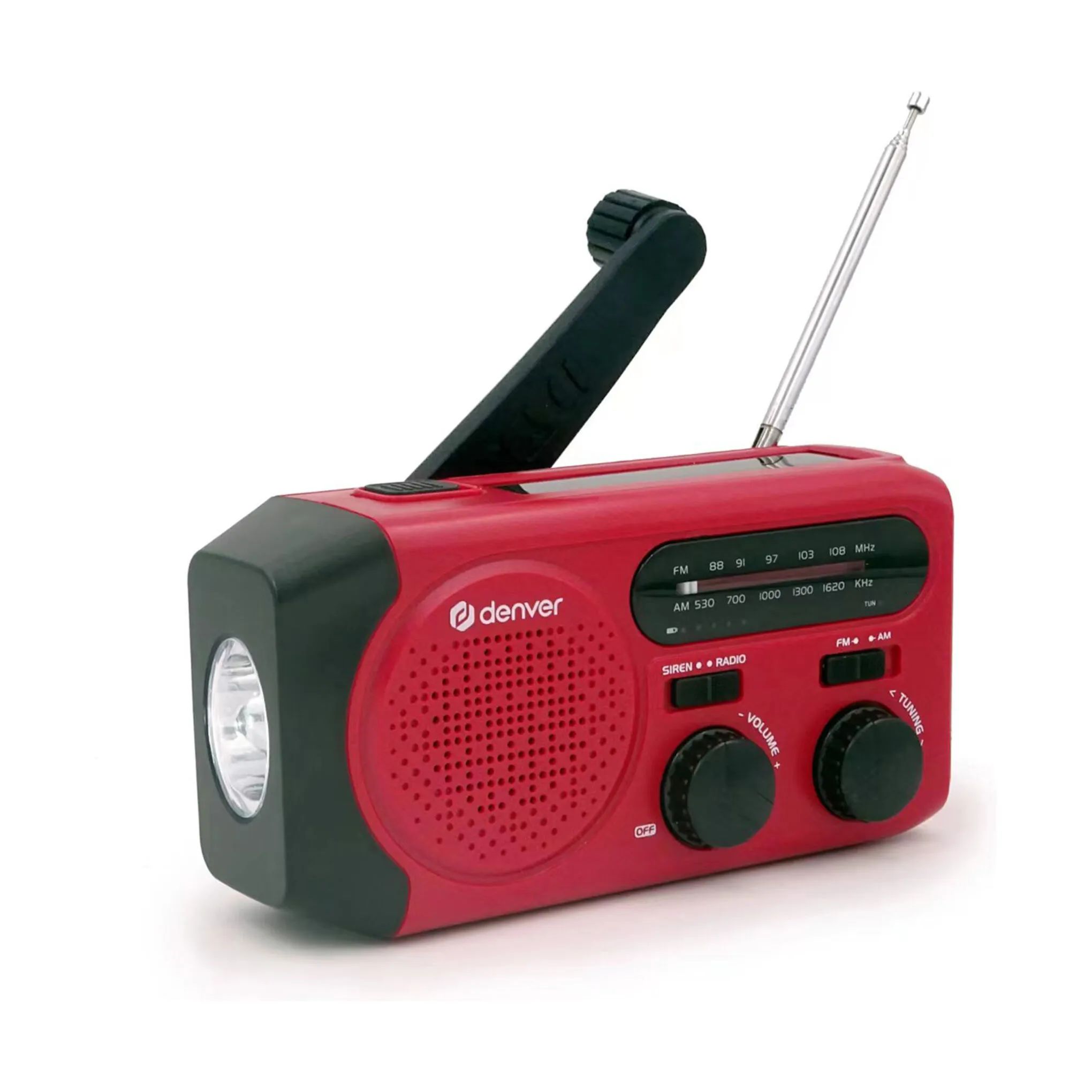Denver Højtalere Solar Crank Radio i Rød, 4