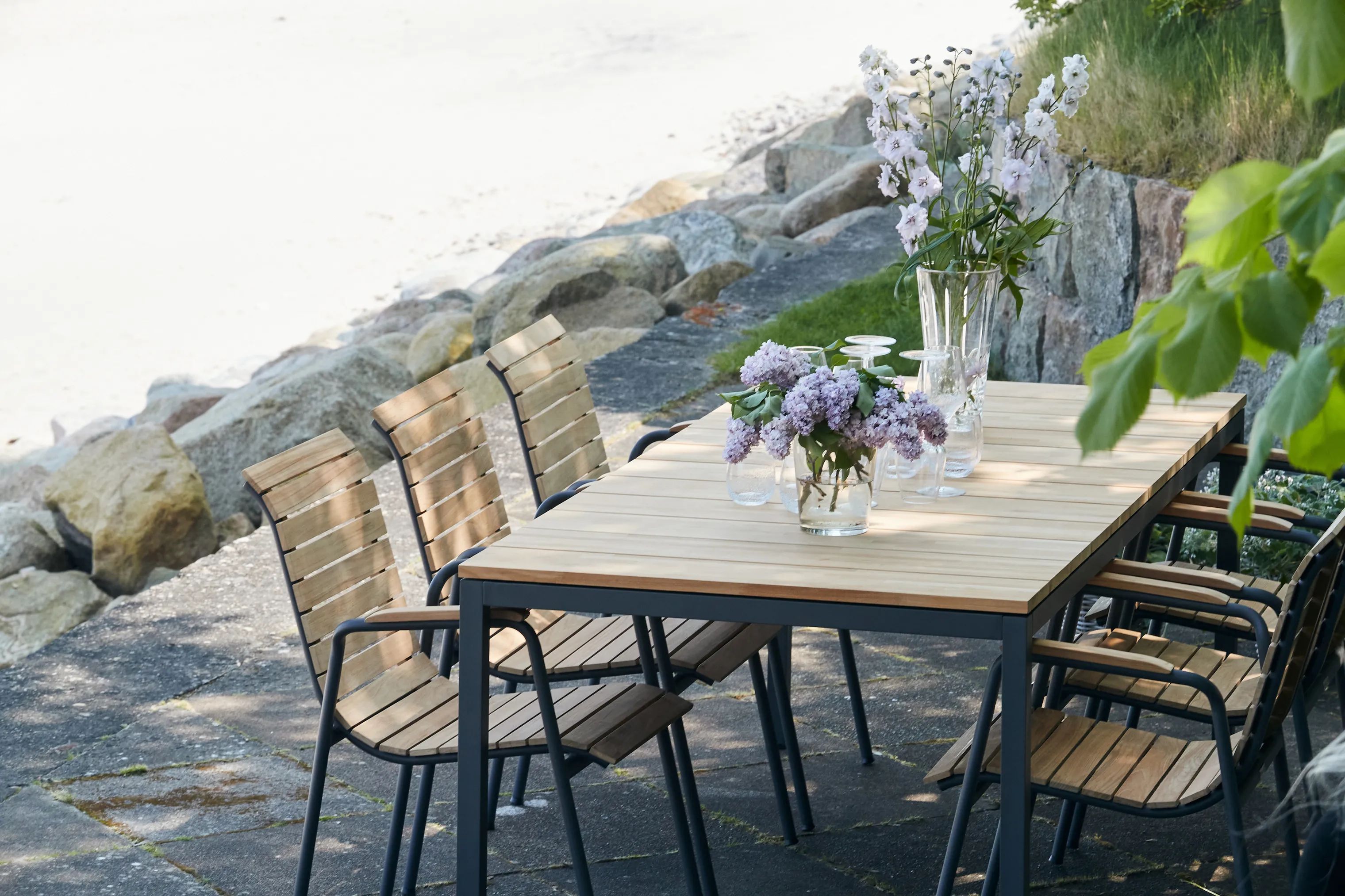 Mandalay Havemøbelsæt Toscana & Bellevue Havemøbelsæt - 7 dele i Antracit/Teak, 1 bord (L 197 cm)og 4 stole, 4