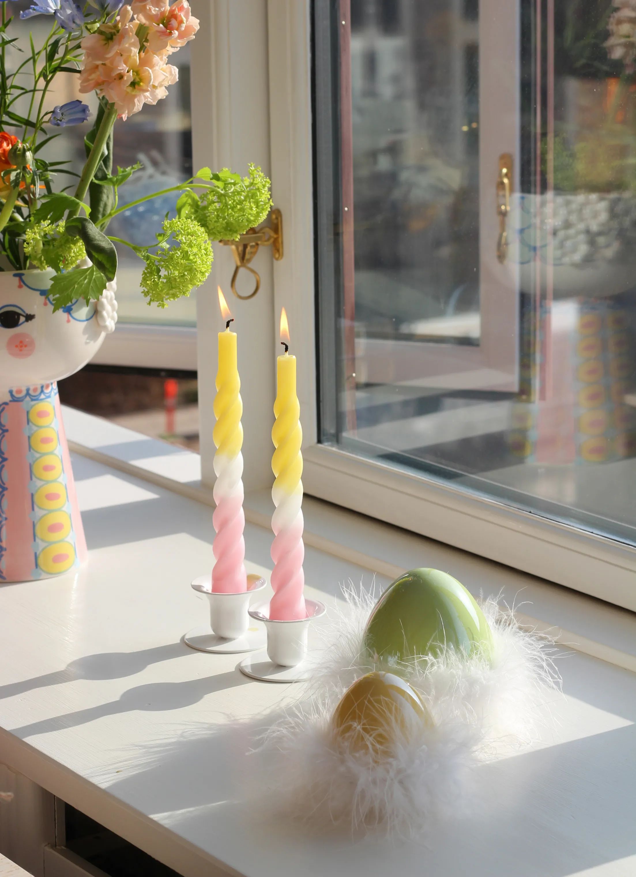 Candles with a twist Kronelys Lys - 6 stk. i Gul/hvid/lyserød, 2