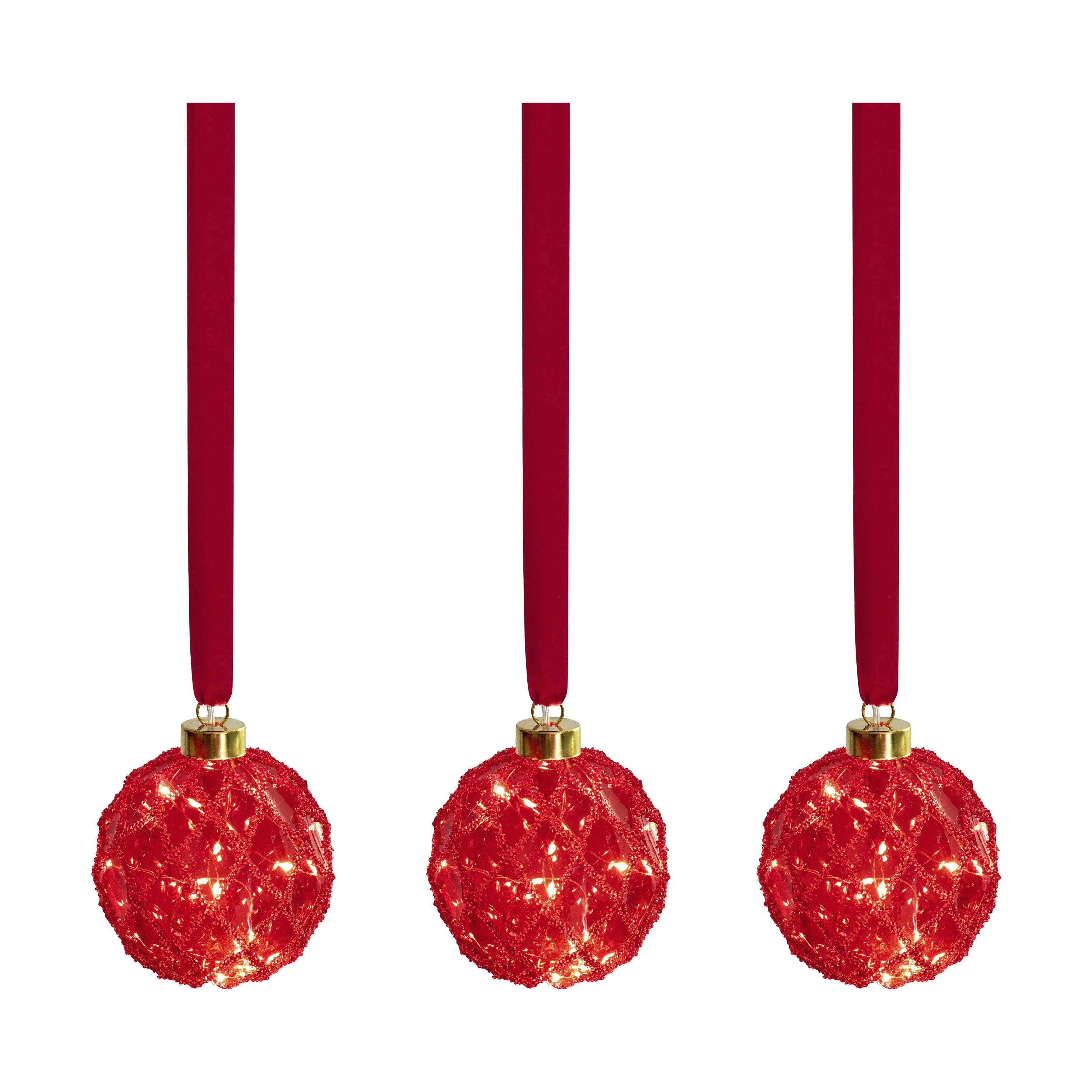 Casa Christmas Juleophæng LED Kugle - 3 stk. i Rød, 1
