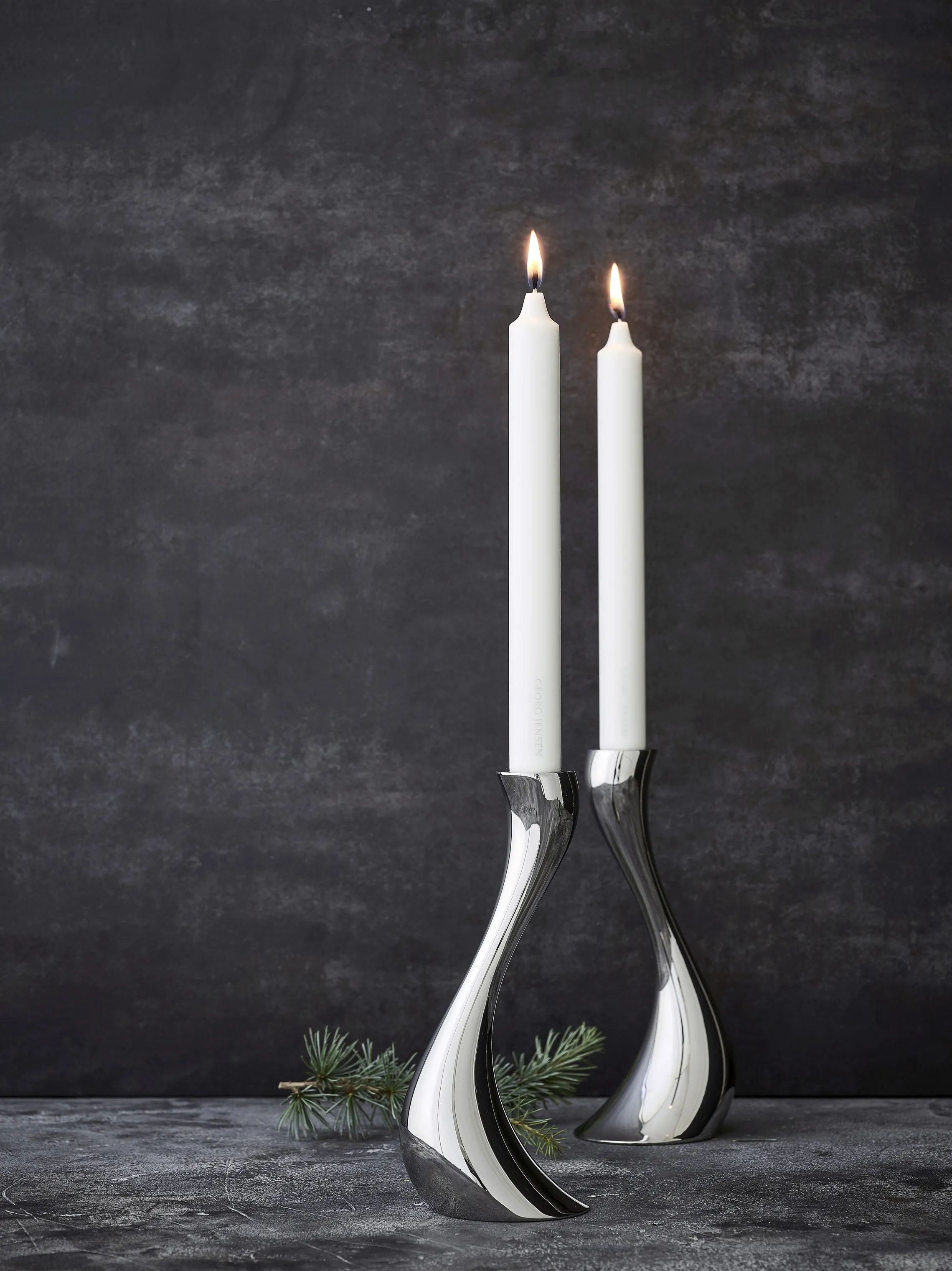 Georg Jensen Kronelysestage Cobra Lysestagesæt m. stearinlys - 2 stk. i Blank/Stål, 20 cm, 2
