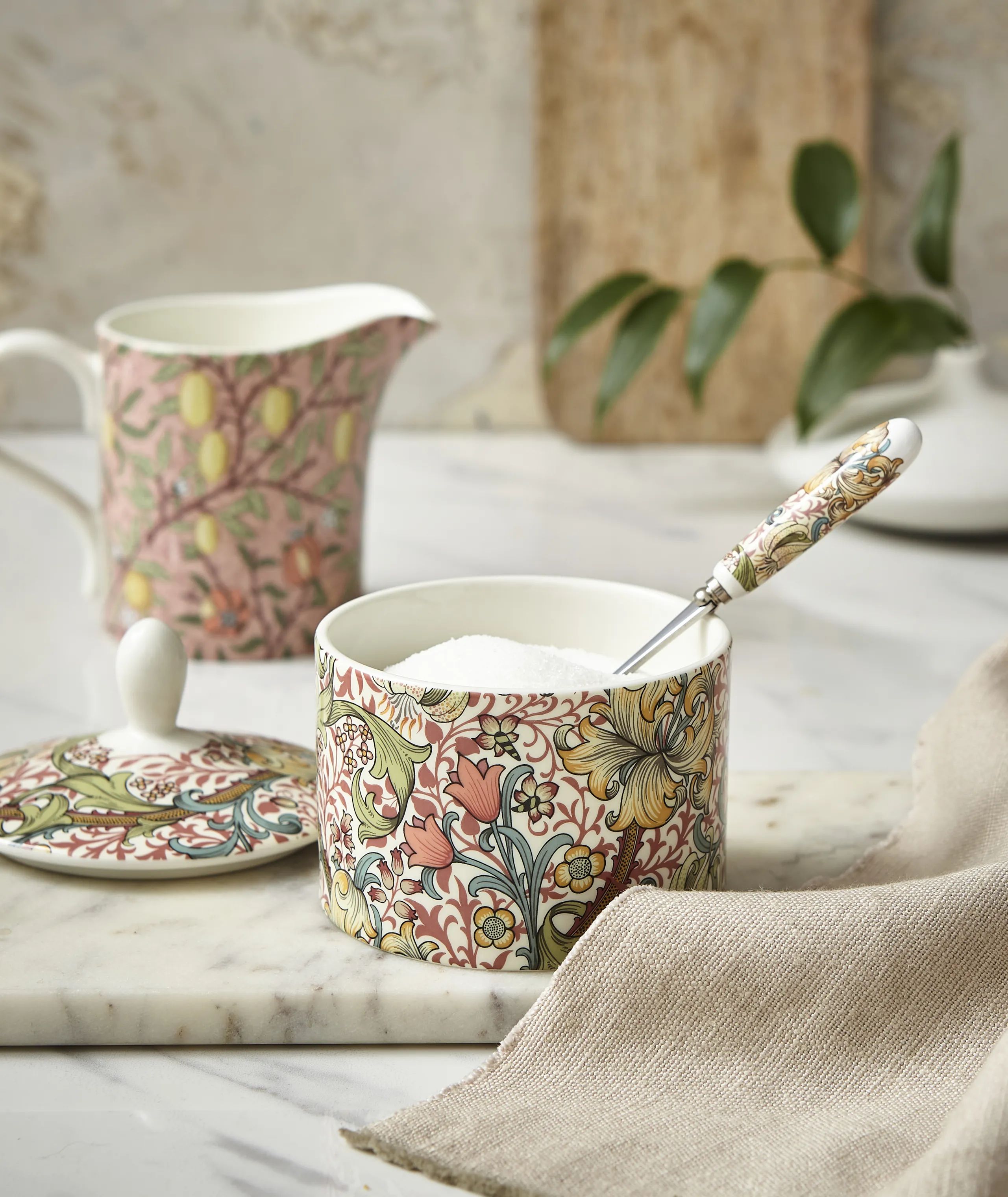 Spode Sukkerskåle Morris & Co Sukkerkrukke i Lyserød/Grøn/blå, 2