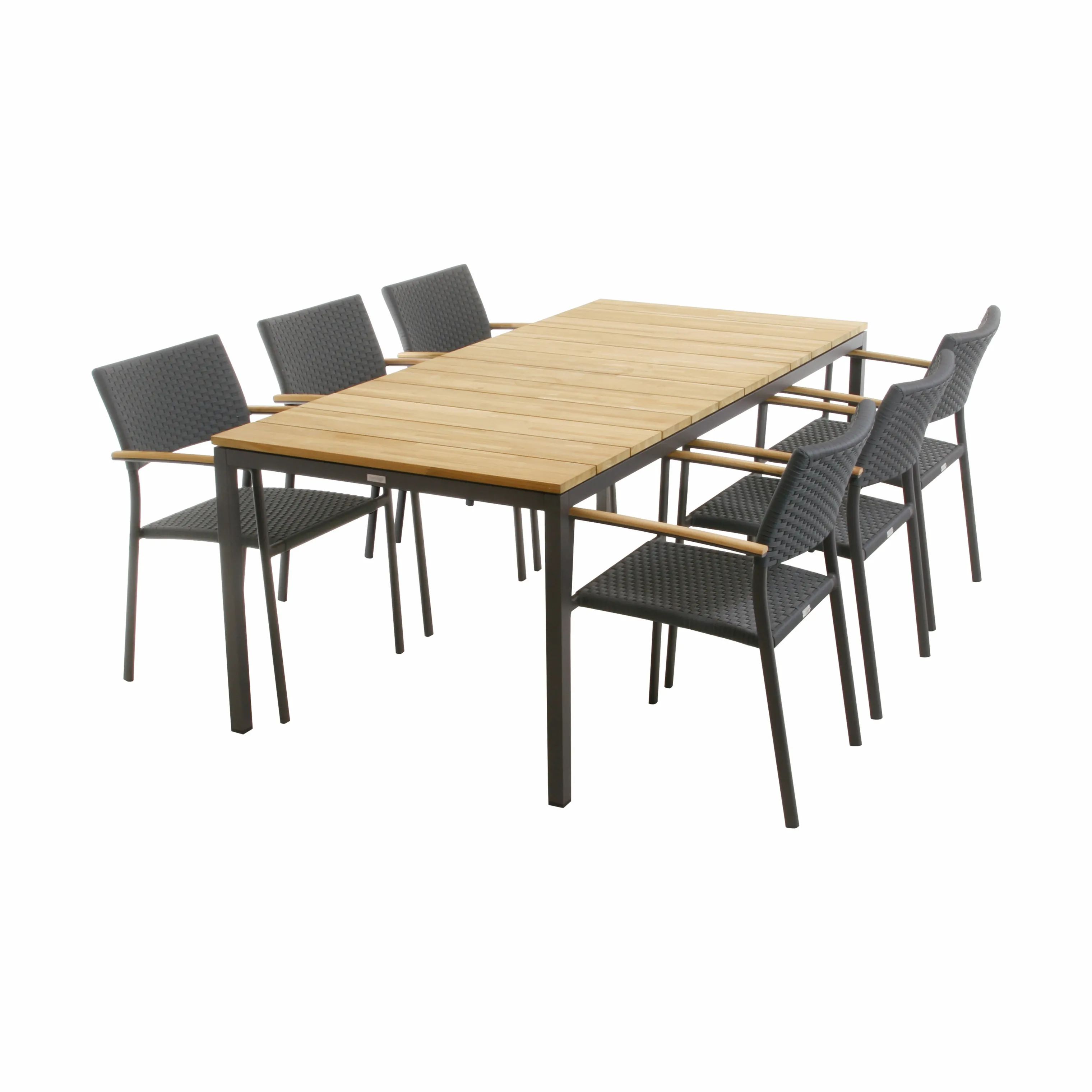 Mandalay Havemøbelsæt Toscana & Siena Havemøbelsæt - 7 dele i Antracit /Teak, Bord (L 197 cm) med 6 stole, 1