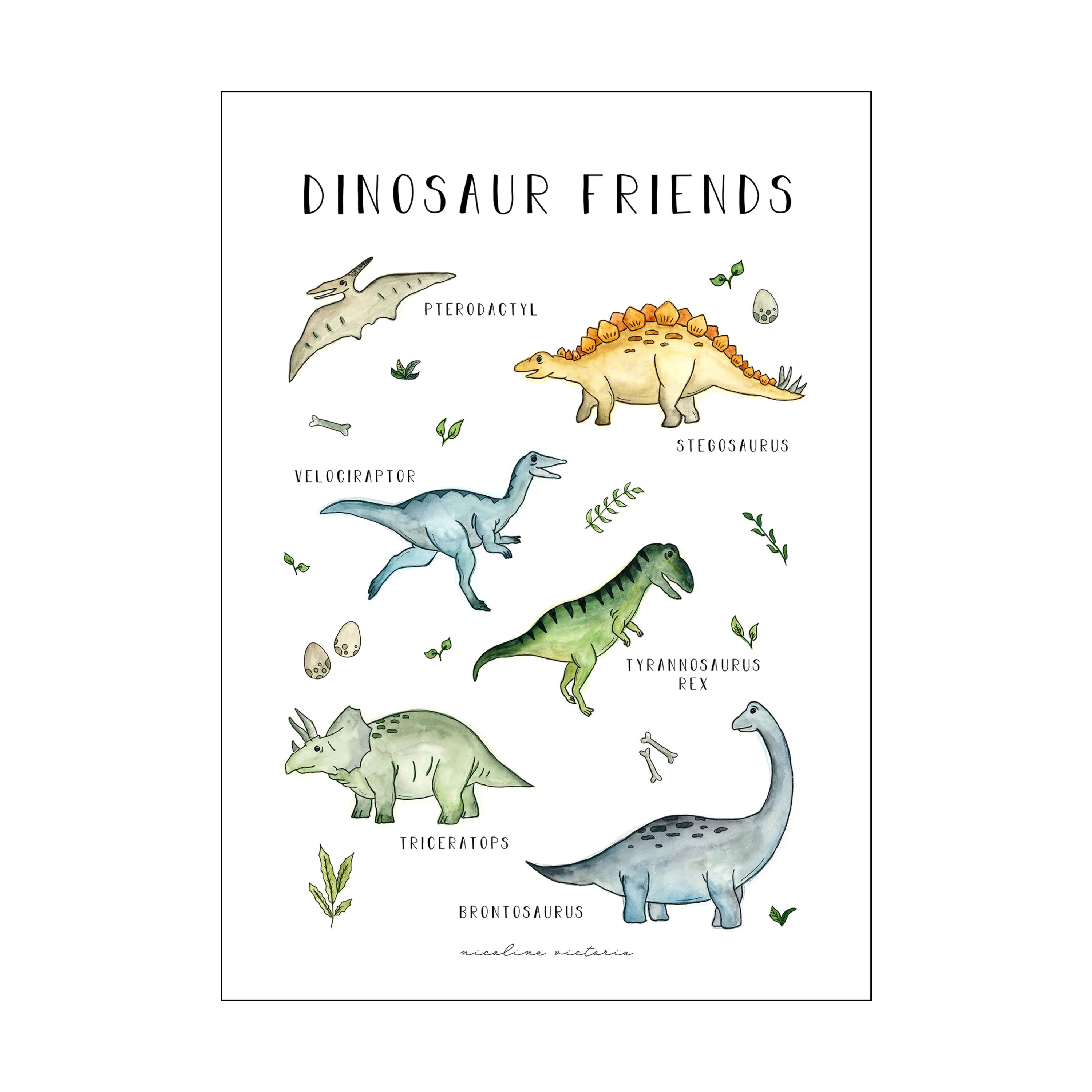 Poster&Frame Plakater Plakat - Dinosaur Friends i B29,7 x L42 cm, 1