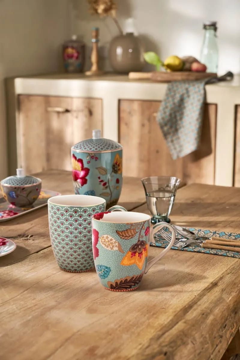 PIP Studio Krus og kopper med hank Blooming Tales Krus - 2 stk. i Blue, 365 ml, 2