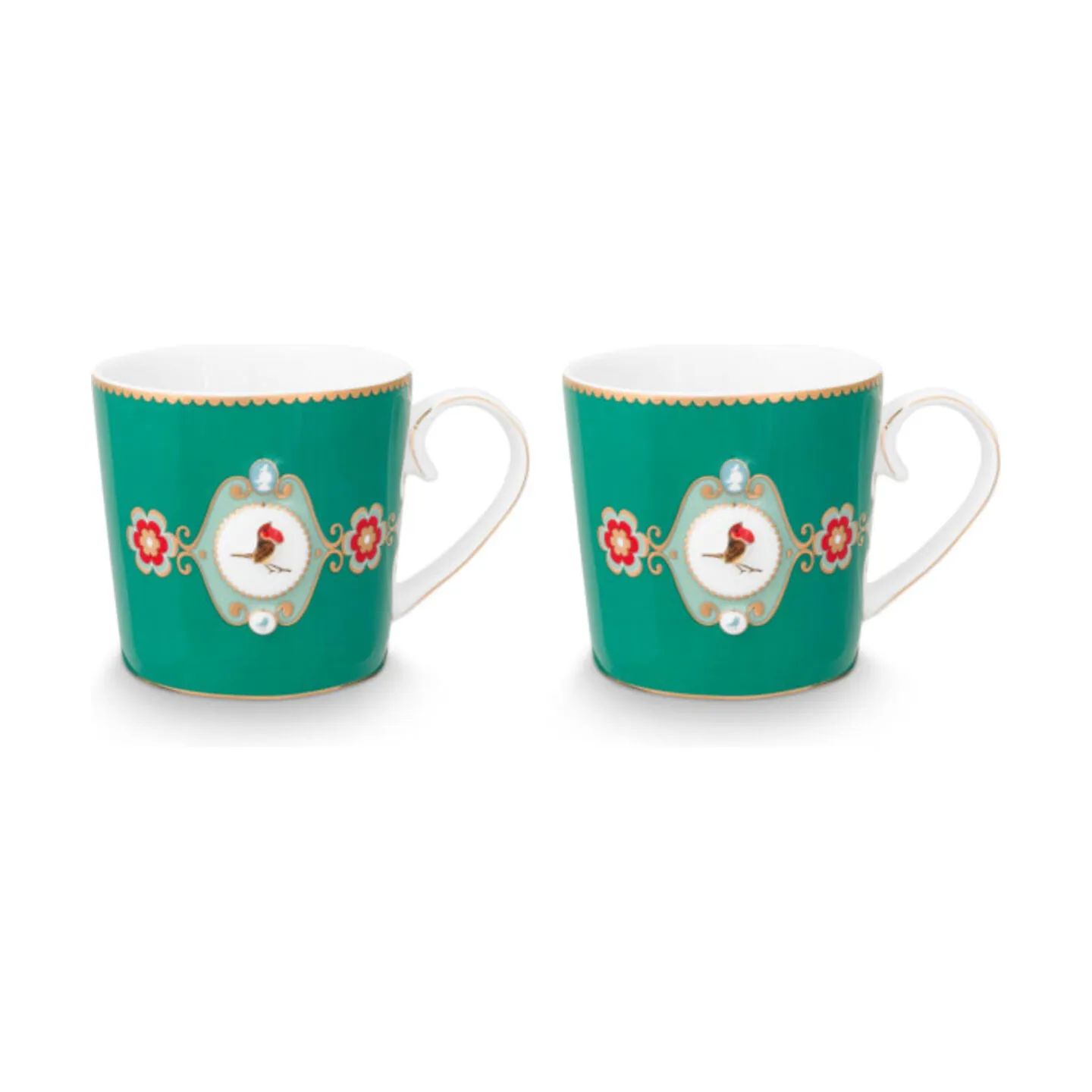 PIP Studio Krus og kopper med hank Love Birds Krus - 2 stk. i Emerald, 300 ml, 1