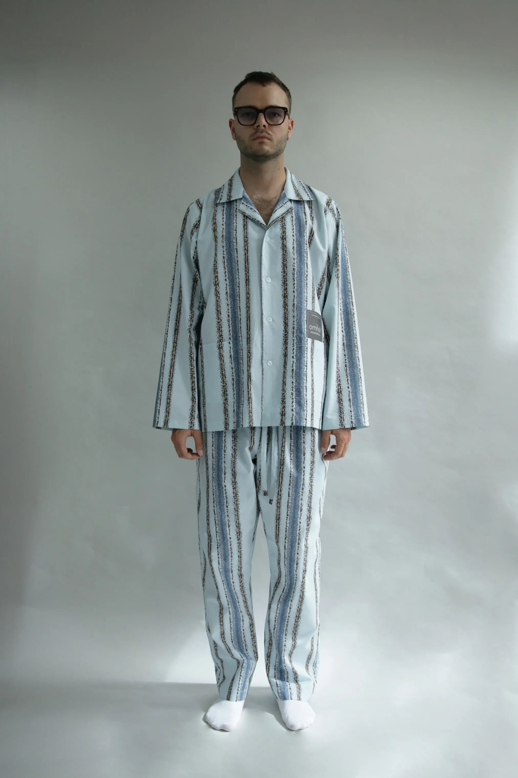 omhu x Mads Barfod Pyjamas Wave Grid Slumber Pyjamasbukser i Aqua, XS/S, 7
