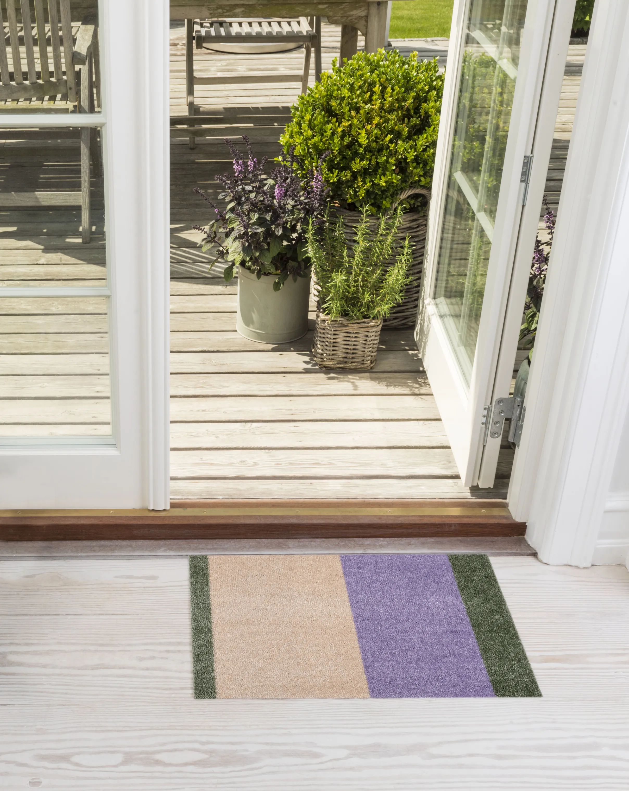 Tica Copenhagen Dørmåtter Stripes Horisontal Gulvmåtte i Lilla/Ivory/grøn, B40 x L60 cm, 6