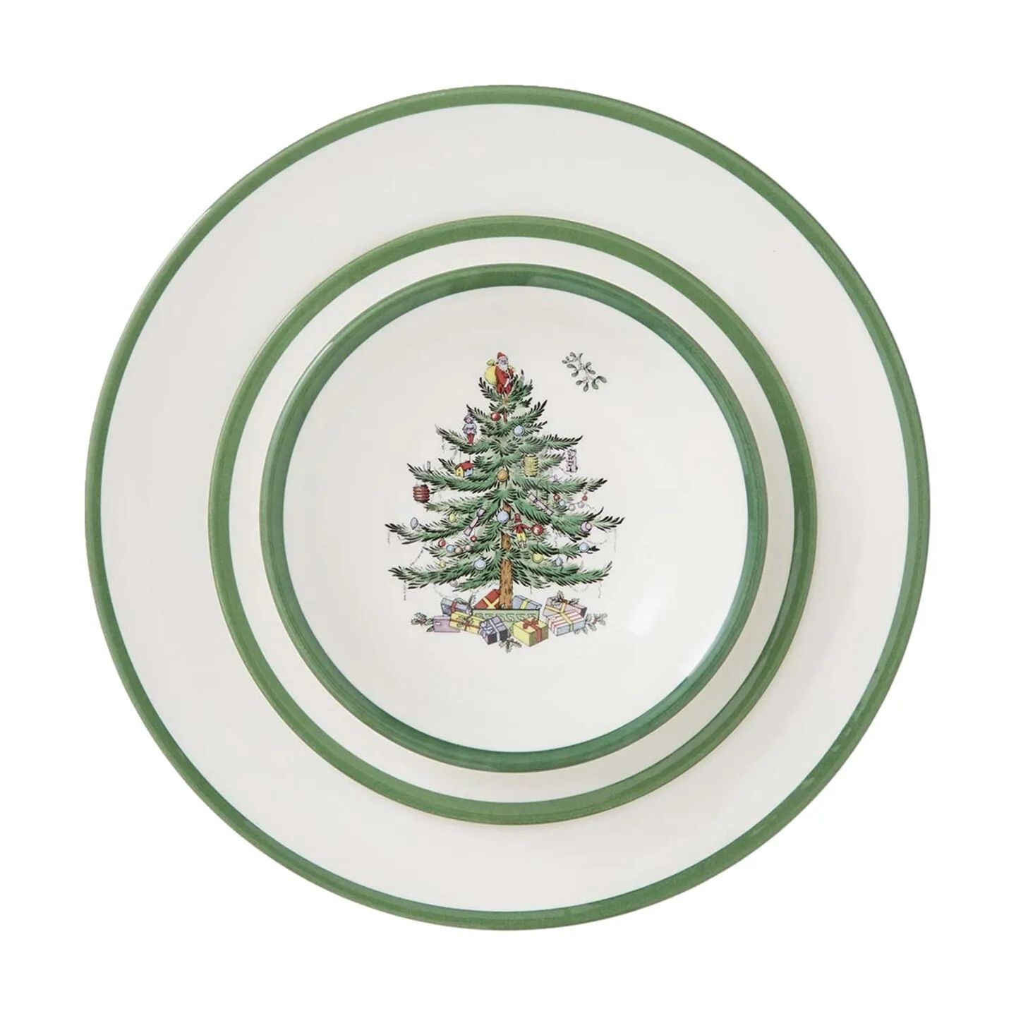 Spode Middagstallerkener Christmas Tree Stelsæt - 12 dele i Rød/grøn/hvid, 3