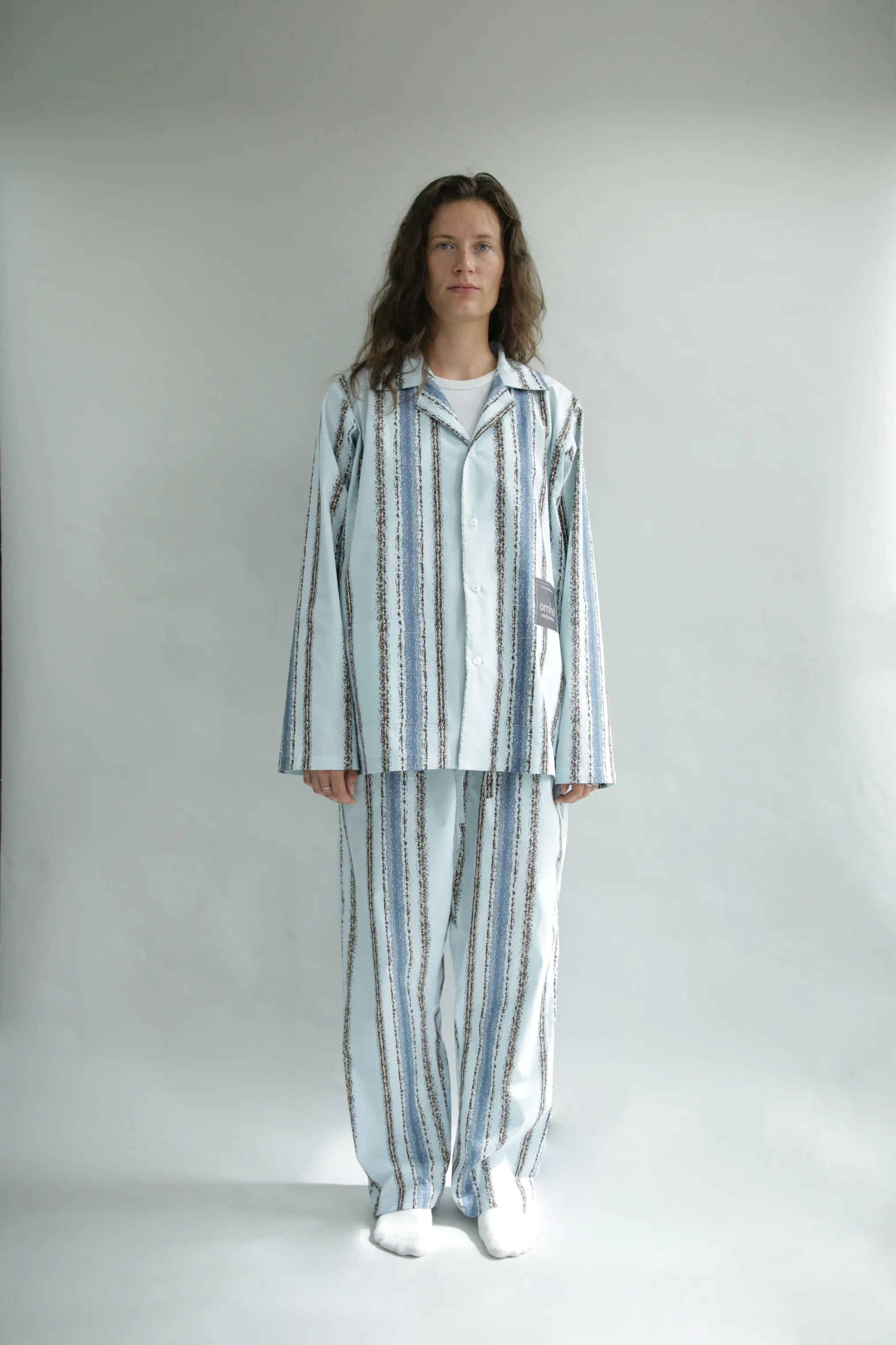 omhu x Mads Barfod Pyjamas Wave Grid Slumber Pyjamasskjorte i Aqua, XS/S, 5