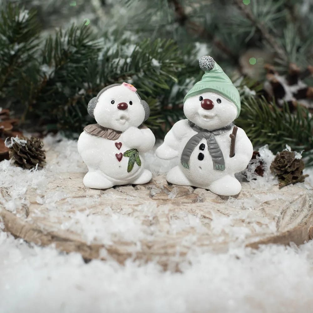 Klarborg Julefigurer Snemænd - Eluf & Elfi i Hvid, 7 cm, 2