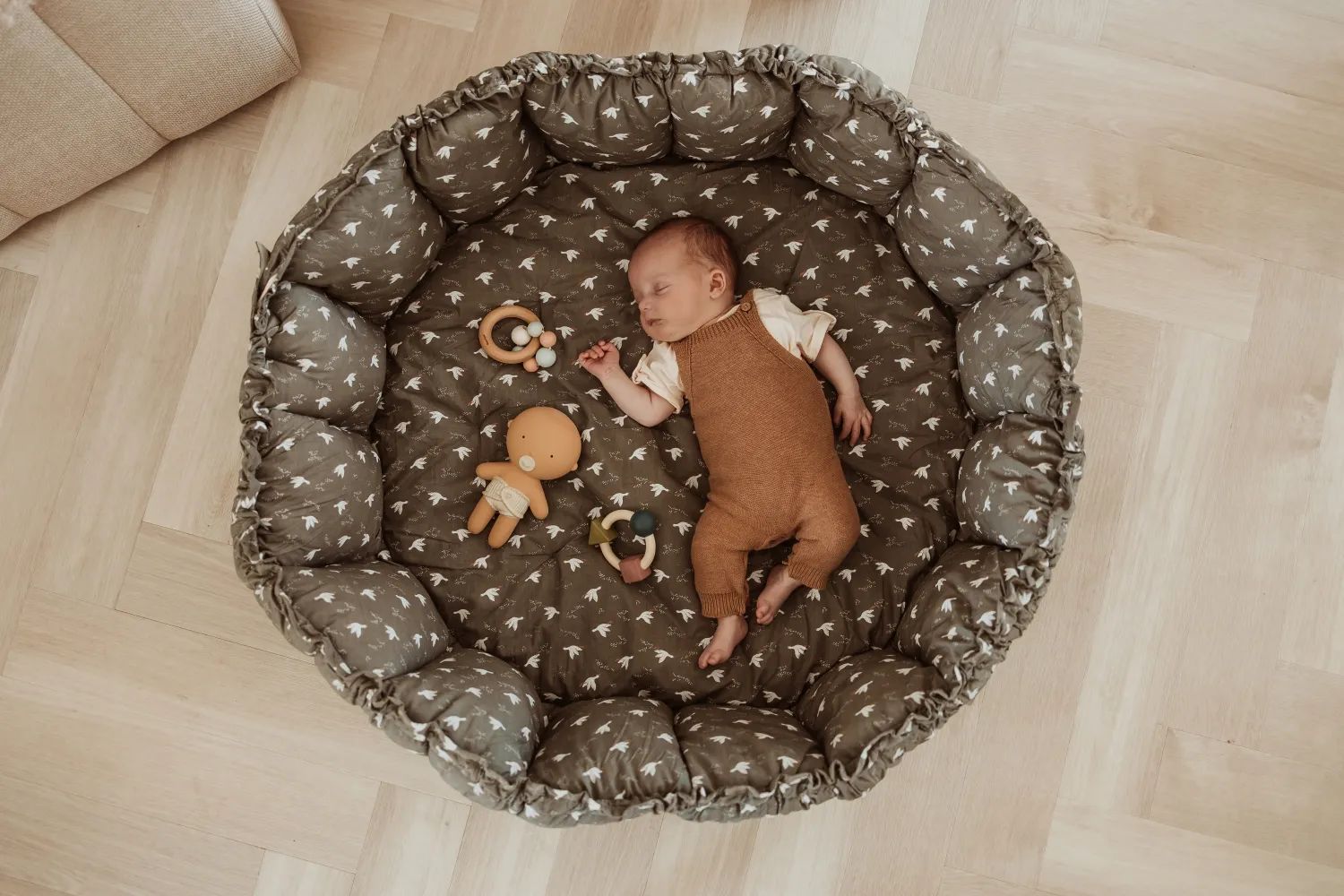 Play&Go Til børneværelset Bloom Babynest Legemåtte i Grøn m fugle, 6