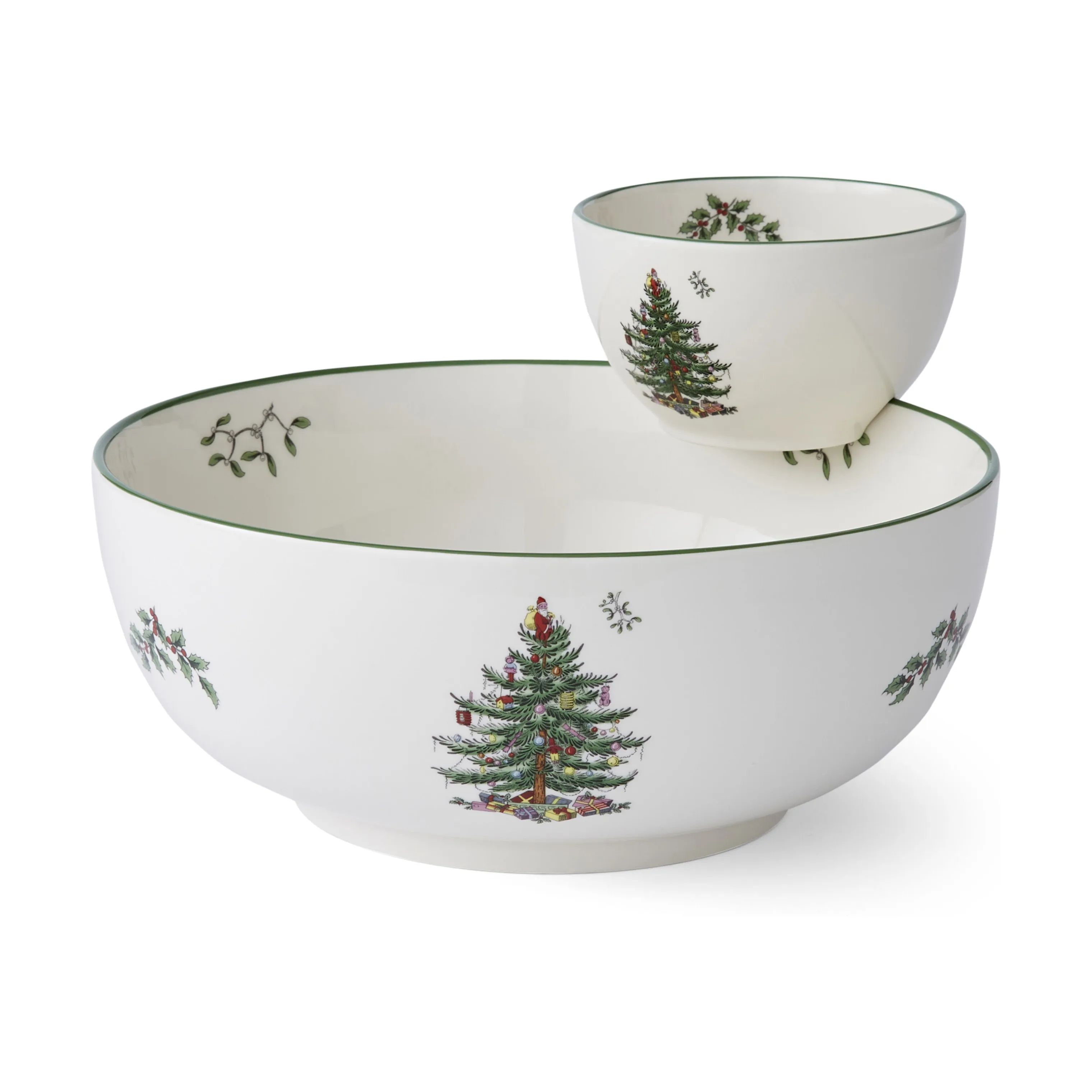 Spode Serveringsskåle Christmas Tree Chip´n Dip Skålsæt - 2 dele i Hvid/grøn/rød, 1