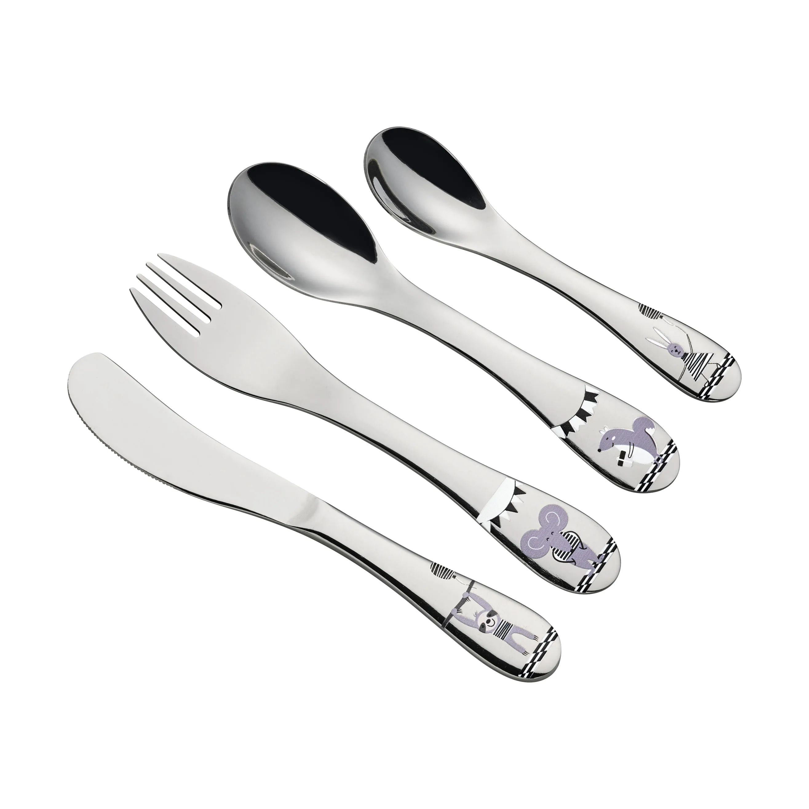 Cilio Børnebestik Børnebestik - 4 dele i Sølv/Lilla/Sort/Hvid, 25 cm, 1
