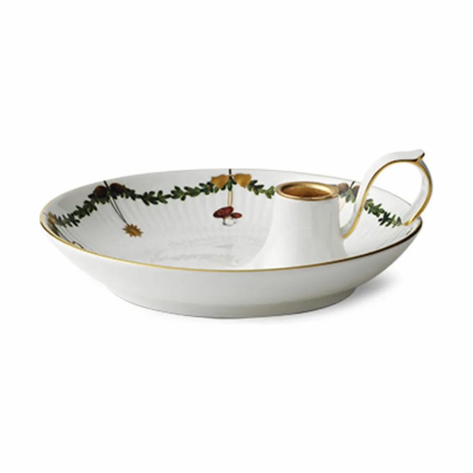 Royal Copenhagen Kronelysestage Stjerne Riflet Jul Lysestage i Grøn/hvid/rød, 5 cm, 4