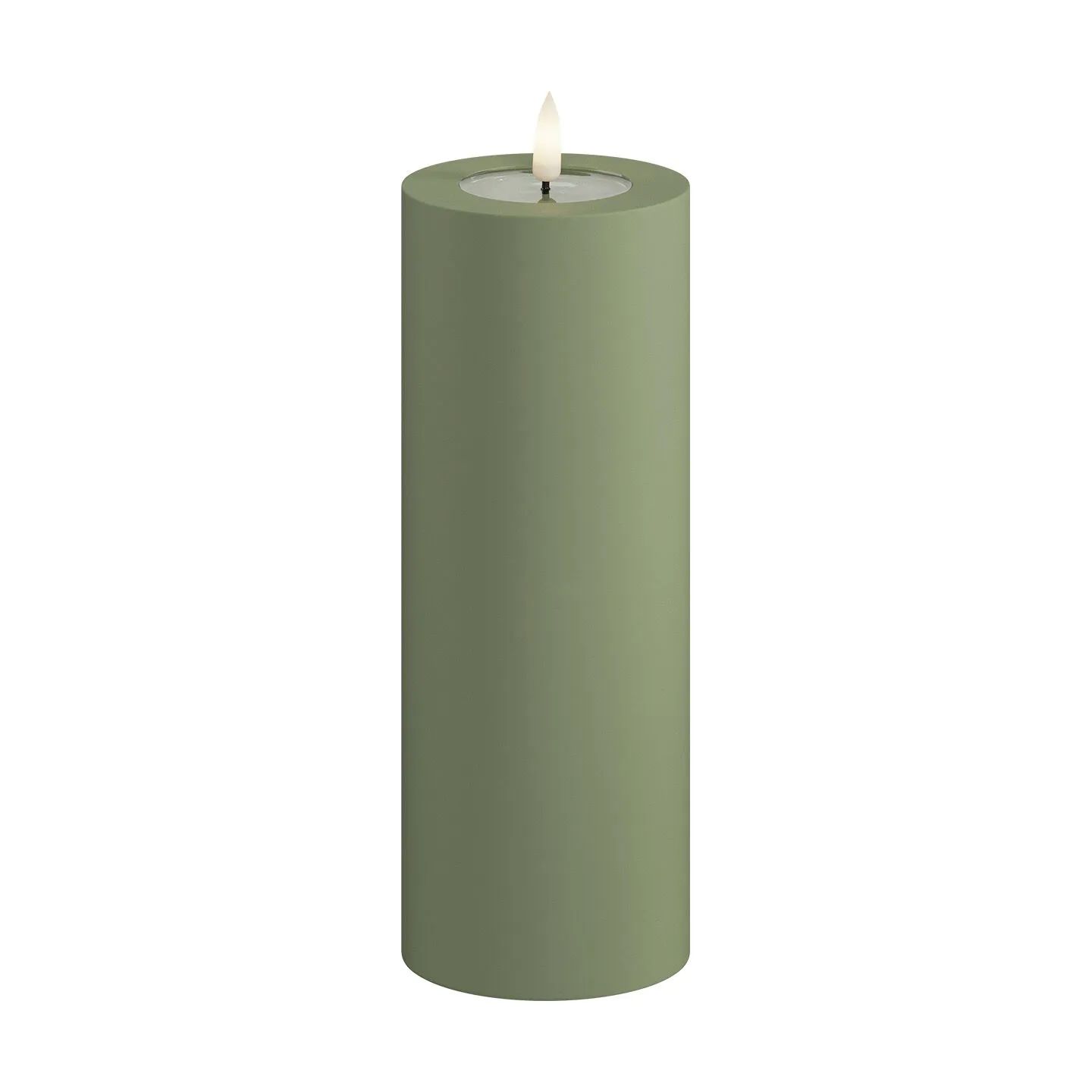 Deluxe Homeart LED-lys Real Flame LED Udendørs Bloklys i Støvet Grøn, H20 x Ø7,5 cm, 1