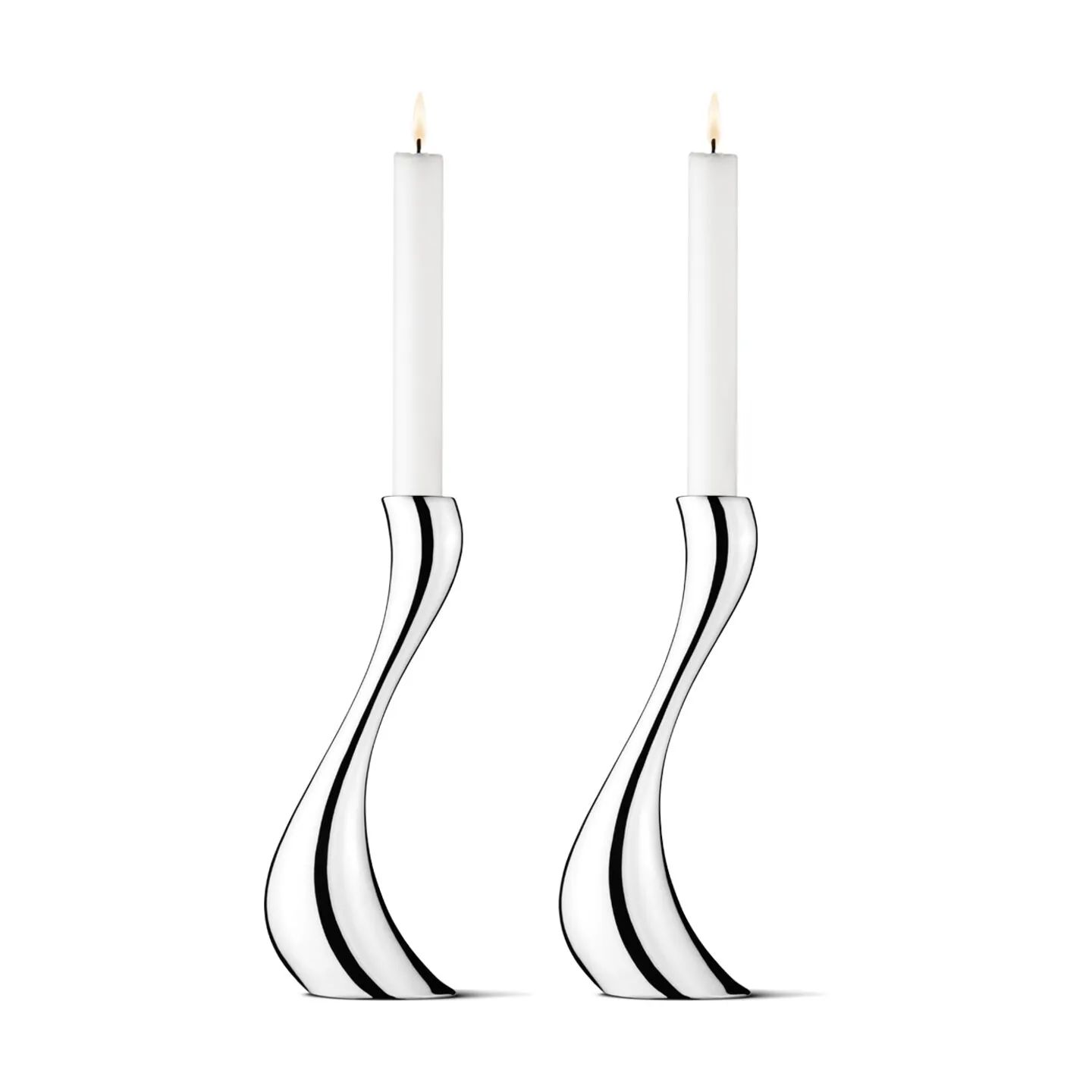 Georg Jensen Kronelysestage Cobra Lysestagesæt m. stearinlys - 2 stk. i Blank/Stål, 20 cm, 1