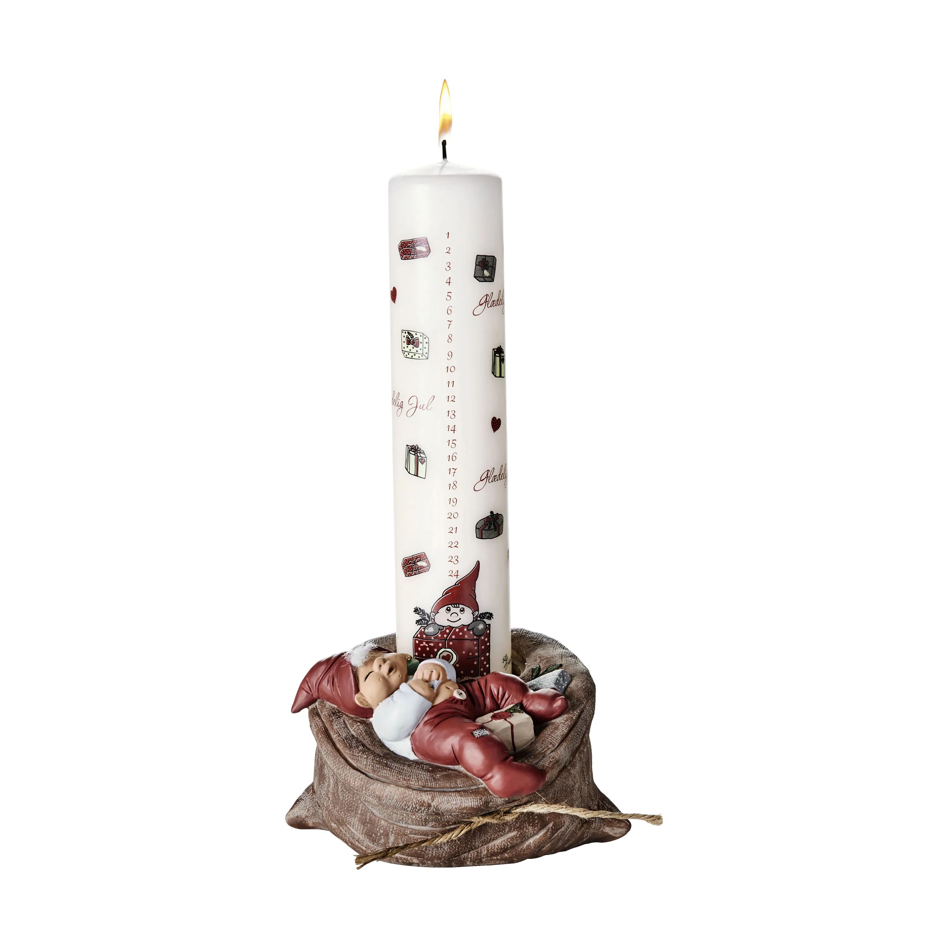 Klarborg Jule- og adventsstager Lysestage - Nisse Theodor i Brun/rød, 10 cm, 1
