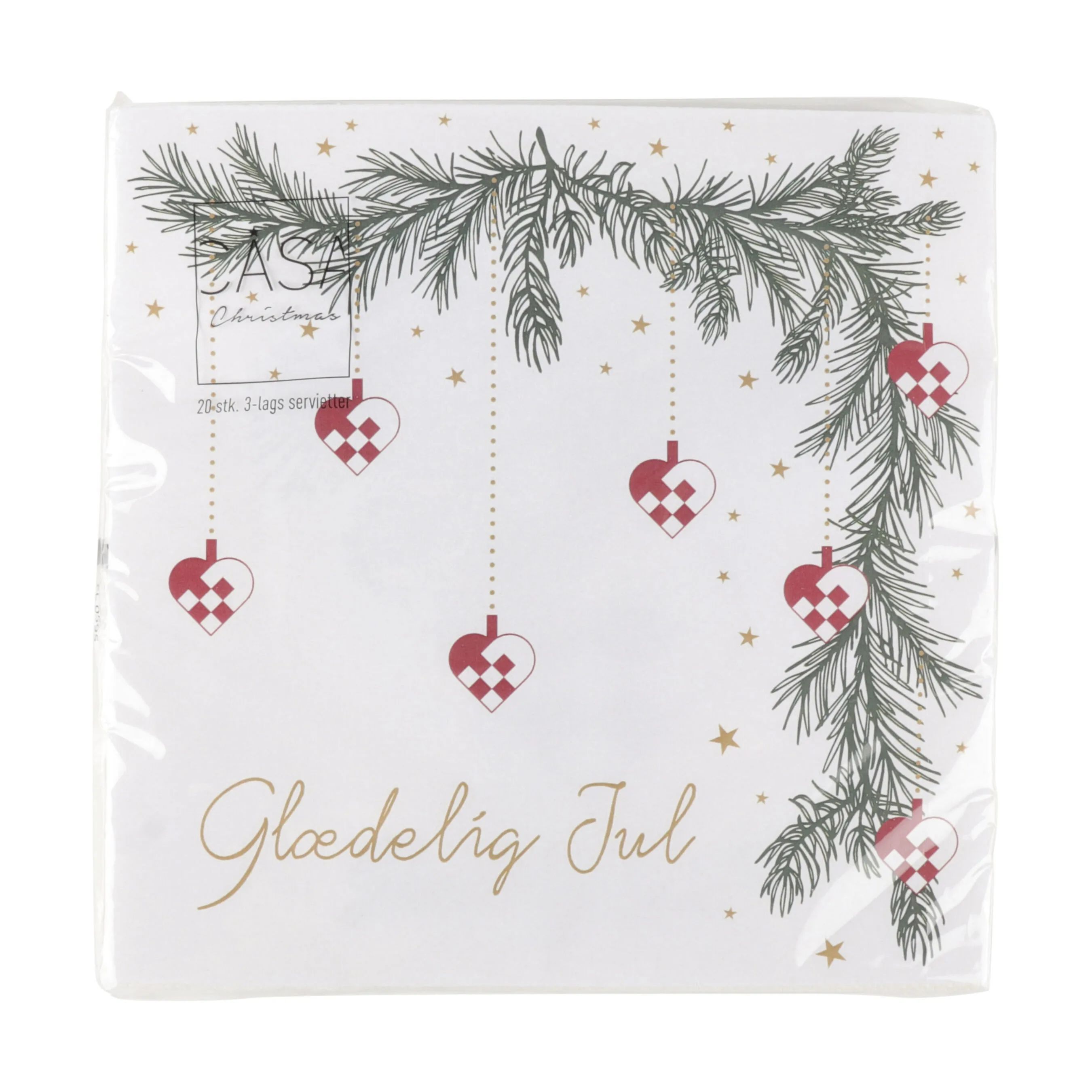 Casa Christmas Papirservietter Serviet - 20 stk. i Hvid med grøn/rød/guld, 1