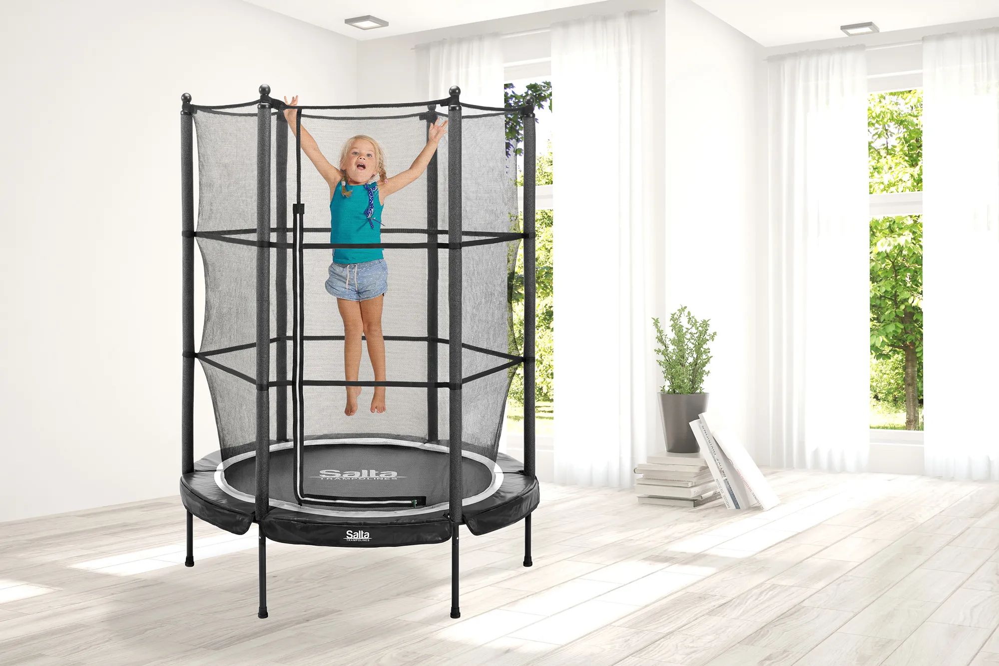 Salta Trampoliner Junior Trampolin m. sikkerhedsnet i Sort, 2