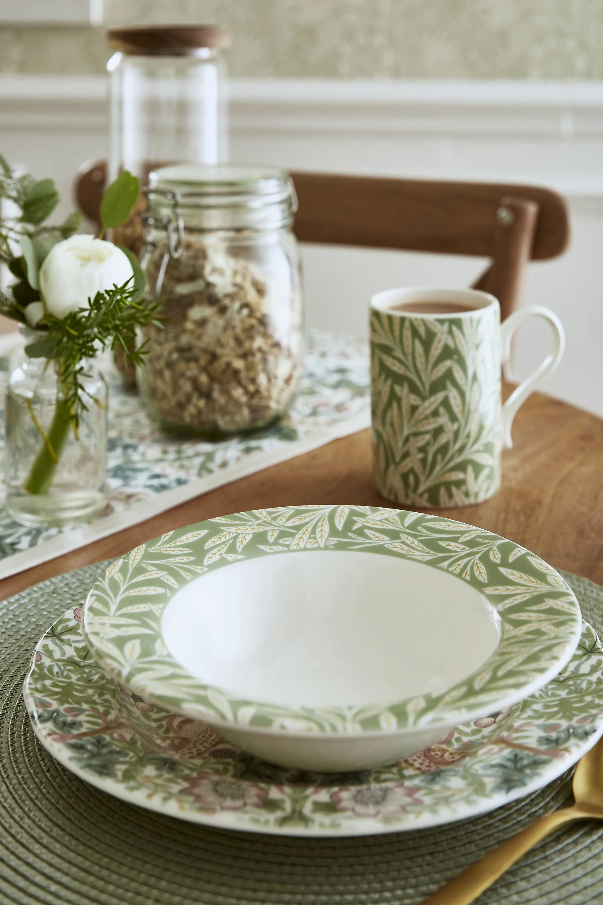Spode Krus og kopper med hank Morris & Co Krus i Grøn/hvid/orange, 2