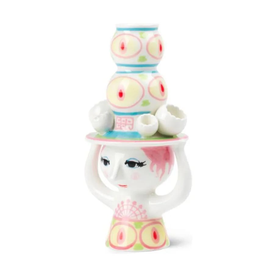 Bjørn Wiinblad Kronelysestage Lady With Hat Lysestage i Pink/Gul, 2