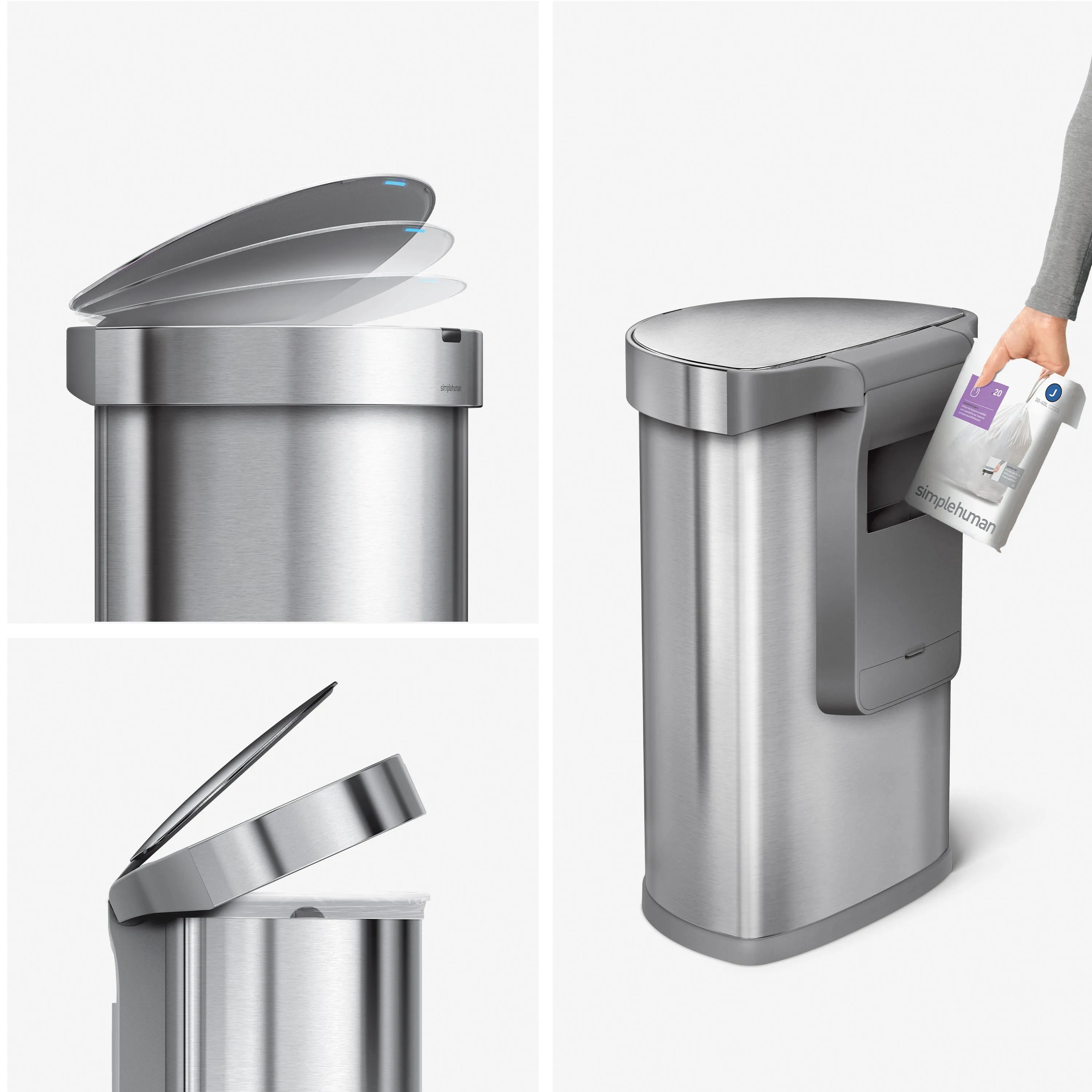Simplehuman Spande uden pedal Affaldsspand i Børstet stål, 2