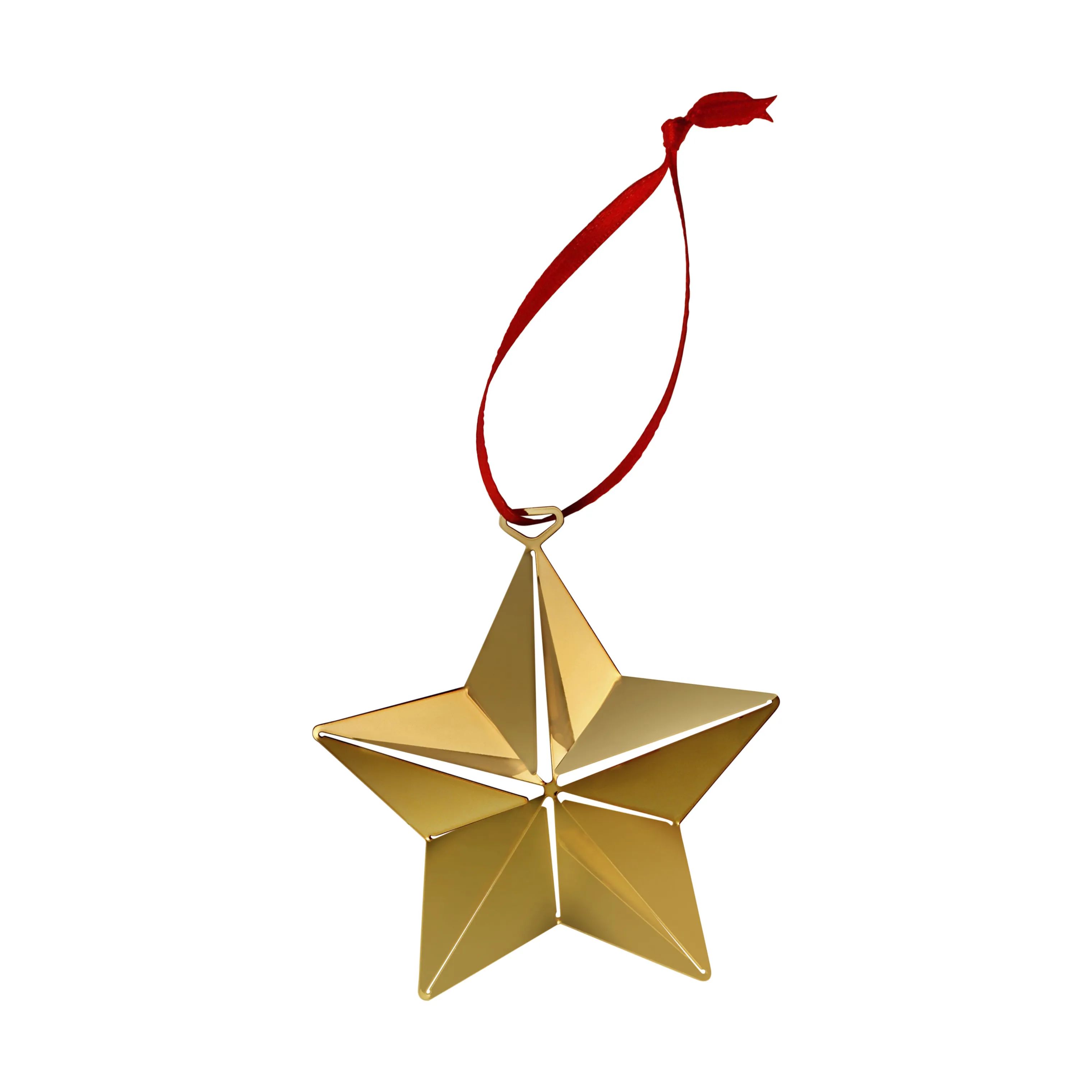 Casa Christmas Juleophæng Ornament - Stjerne i Guld m/røde bånd, 1