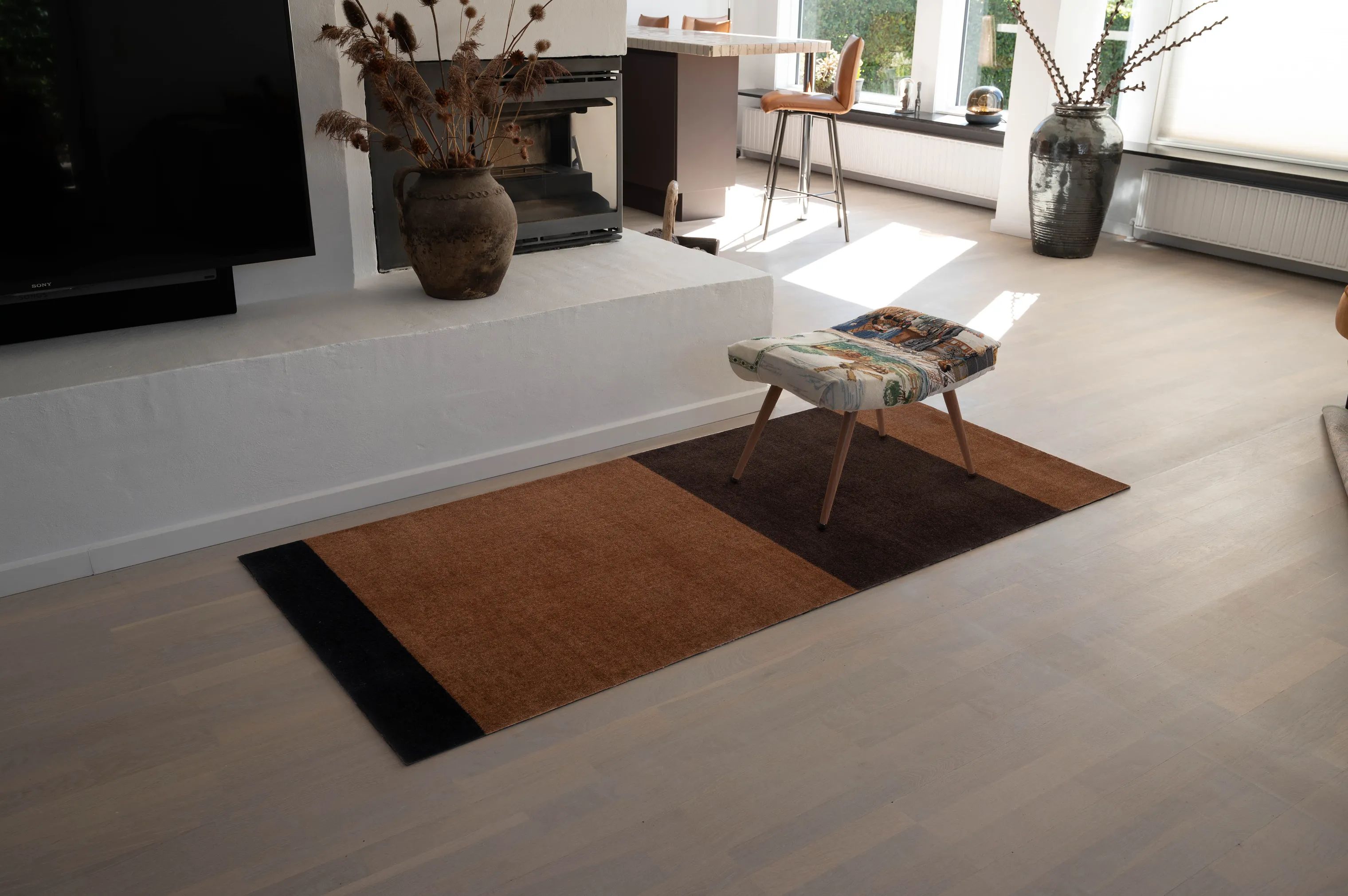 Tica Copenhagen Gulvtæpper Stripes Horisontal Gulvtæppe i brun/cognac/sort, B90 x L200 cm, 2