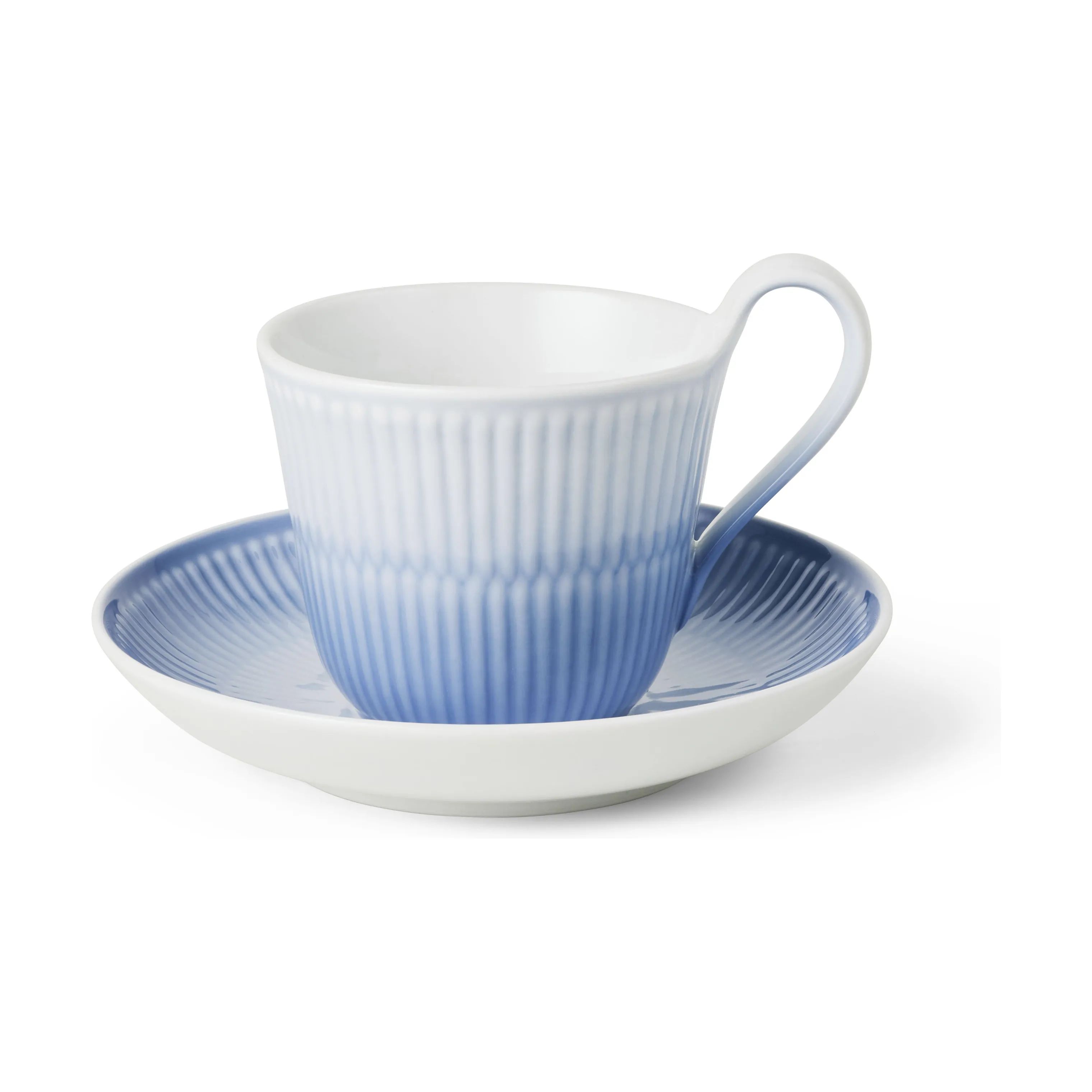 Royal Copenhagen Krus og kopper med hank Iris Højhankskop m. Underkop i Blå, 1