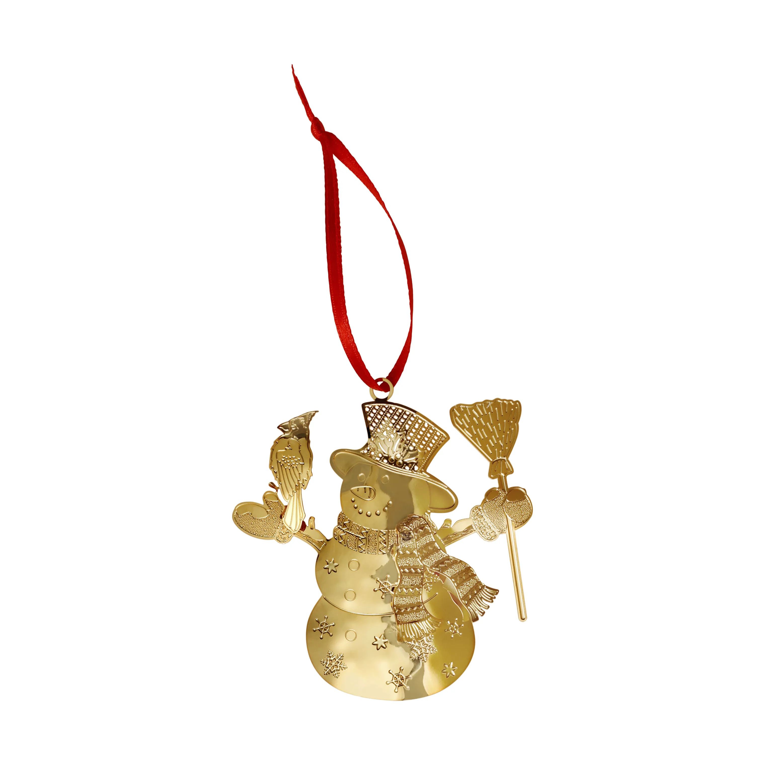 Casa Christmas Juleophæng Ornament - Snemand i Guld m/røde bånd, 1