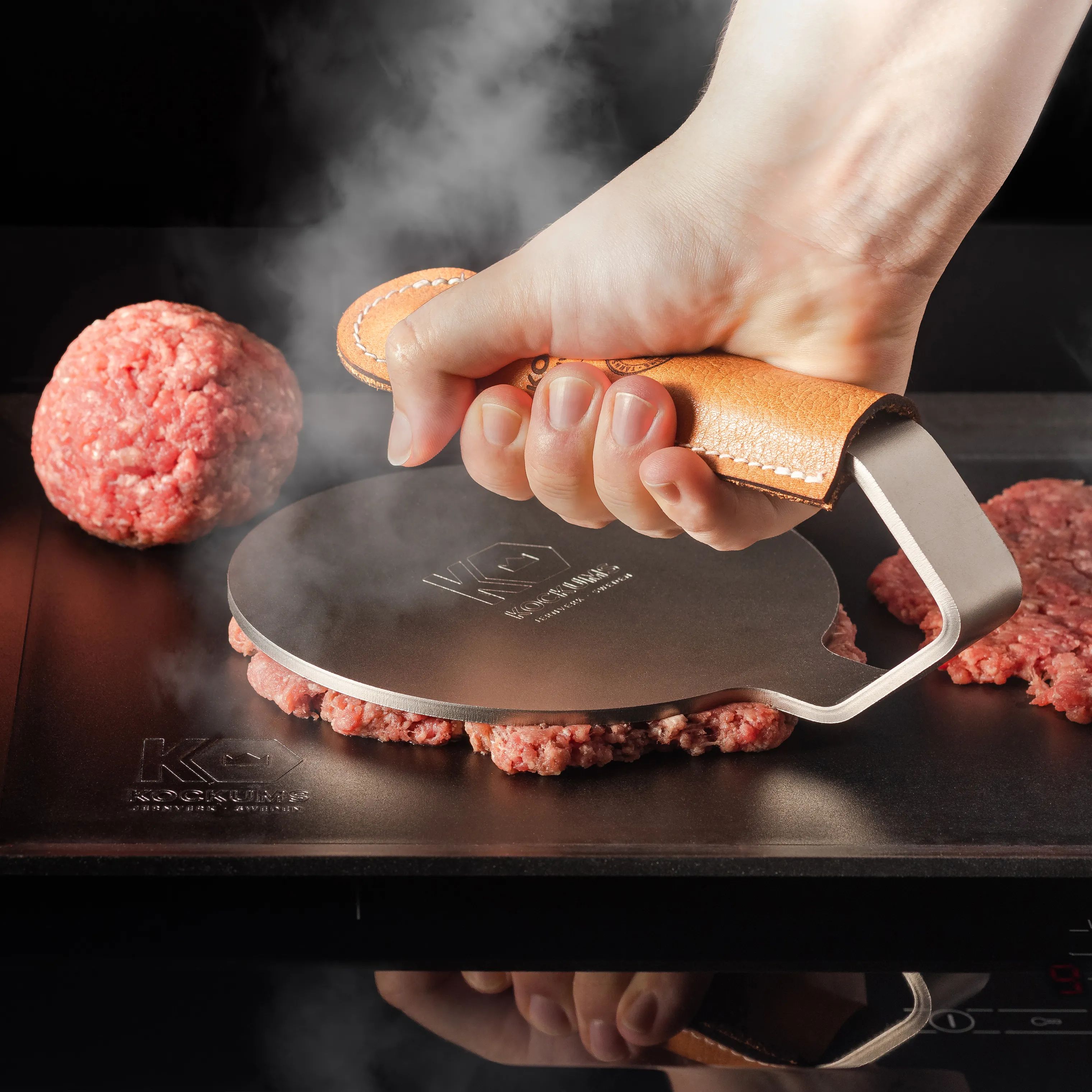 Kockums Jernverk Øvrigt grilltilbehør Burgerpresser i Læder håndtag, 2