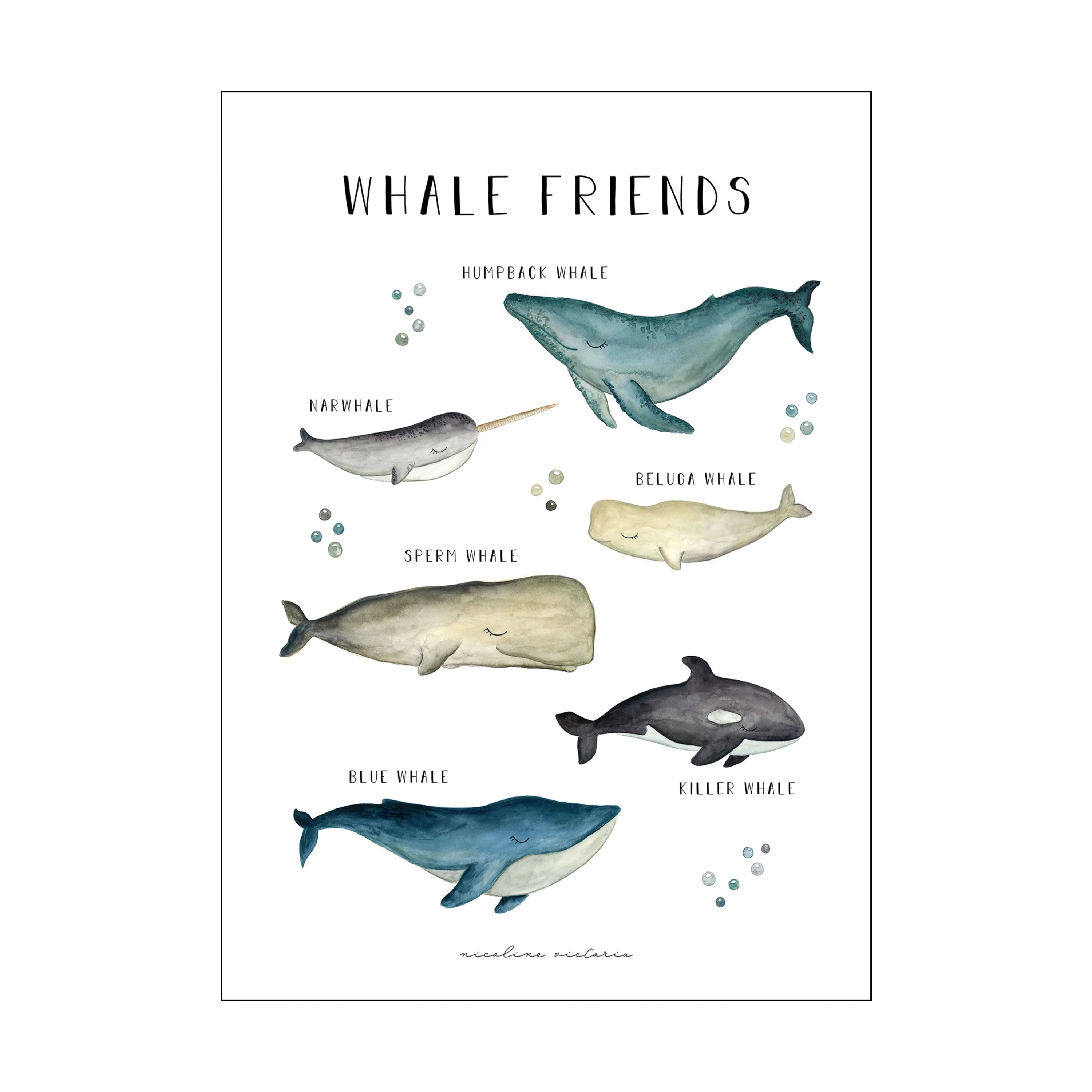 Poster&Frame Plakater Plakat - Whale Friends i B50 x L70 cm, 1