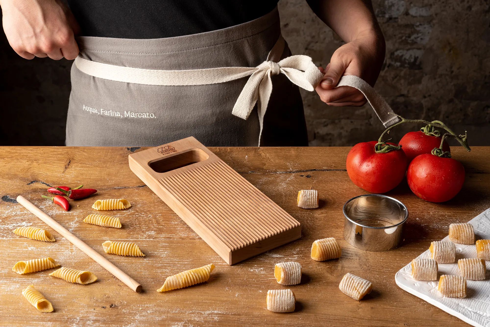 Marcato Pastabræt og pastastativ Gnocchi Like a Pro Gavesæt - 5 dele i Sølvfarvet, 2