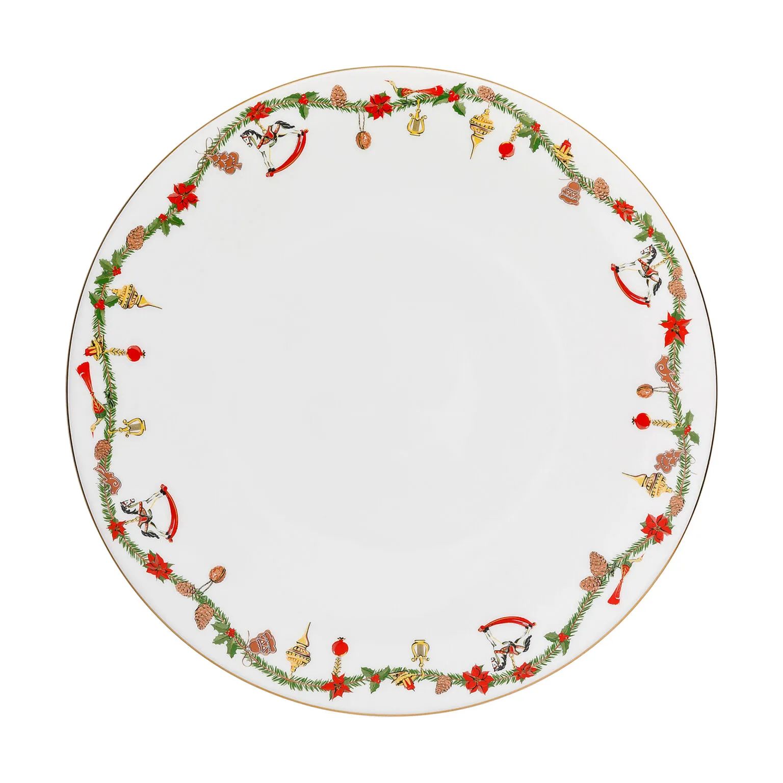 Hutschenreuther Middagstallerkener Nora Christmas Undertallerken i Hvid med rød/grøn/gylden julegirlande, 4