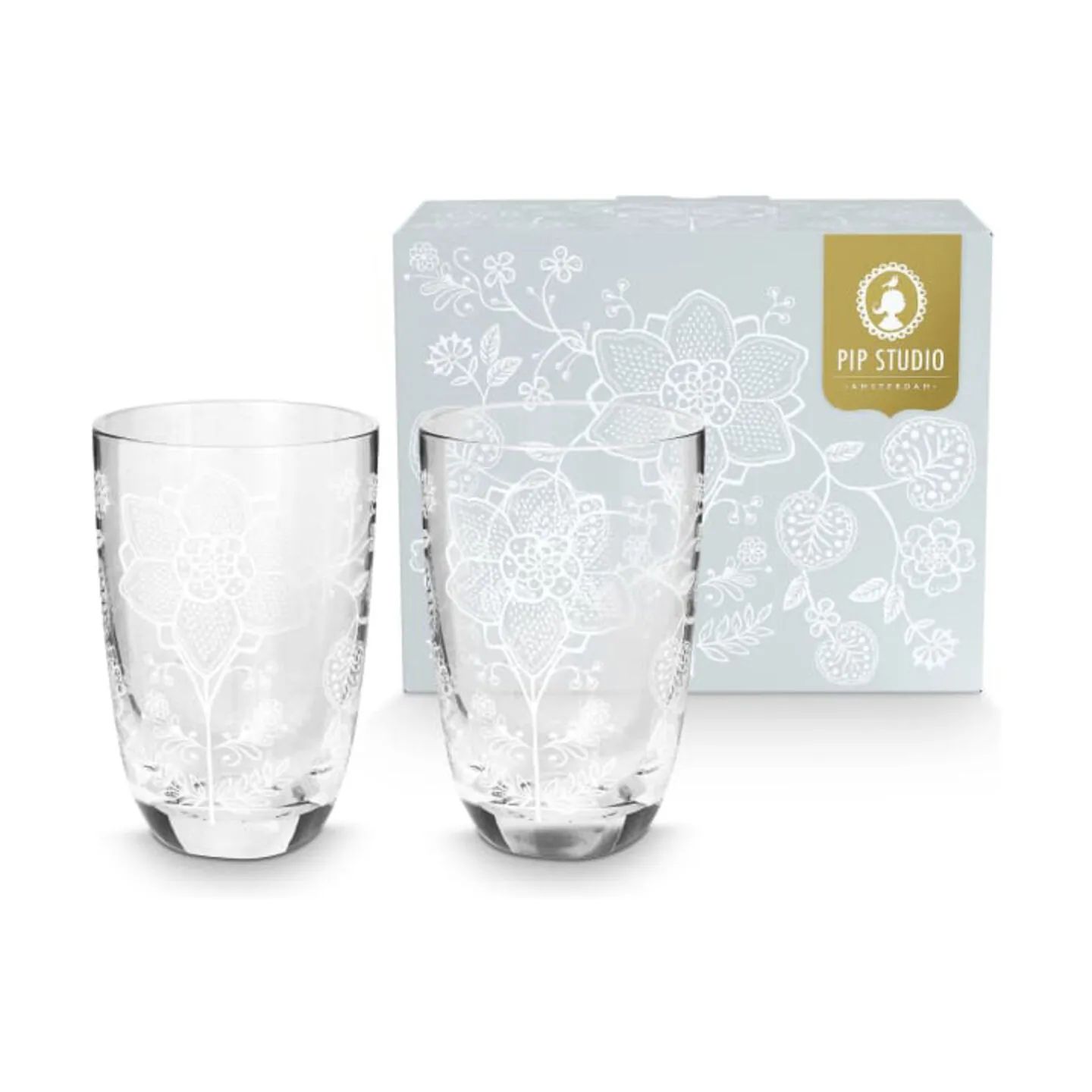 PIP Studio Highball glas Lily & Lotus Longdrinkglas - 2 stk. i Klar/hvid, 1