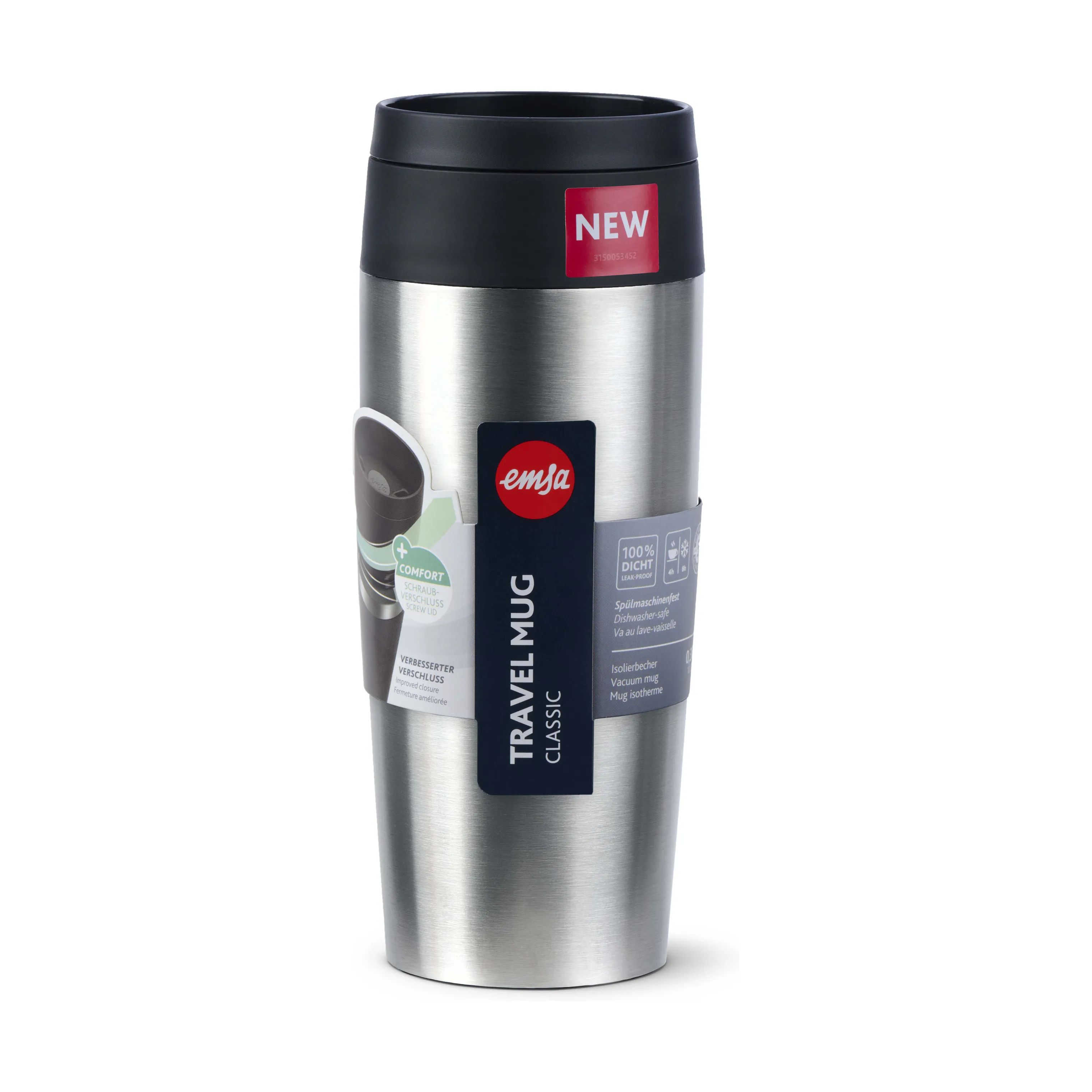Emsa To go kopper To Go To-Go Classic Rejsekrus i Brushed stainless steel;Black, 0.36 L, 4