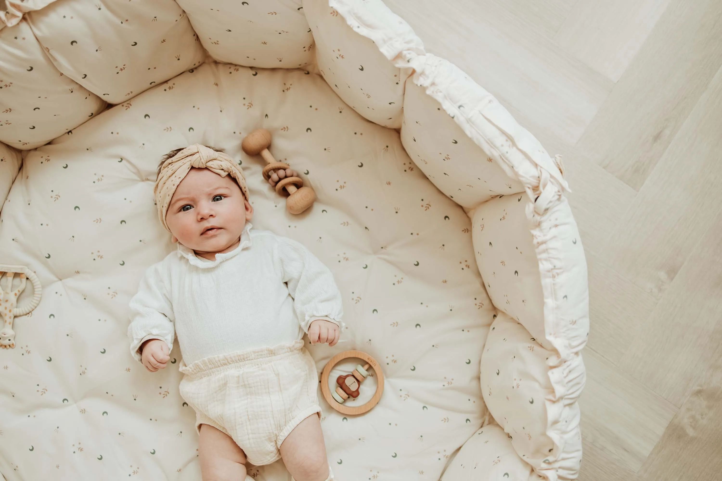 Play&Go Til børneværelset Bloom Babynest Legemåtte i Beige m måne, 5