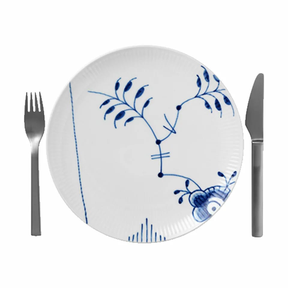 Royal Copenhagen Frokosttallerkener Blå Mega Riflet Coupe Tallerken i Koboltblå/hvid, 3