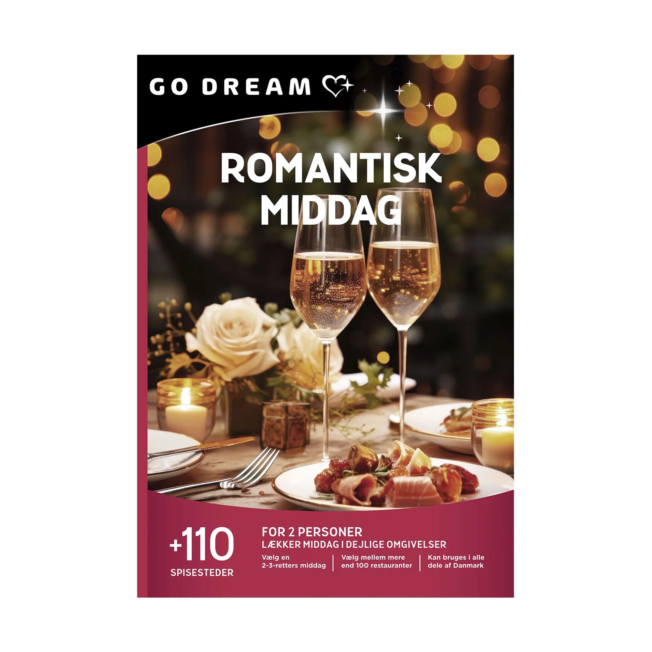 GO DREAM Oplevelsesgavekort Gavekort - Romantisk middag i Romantisk middag for 2, 1