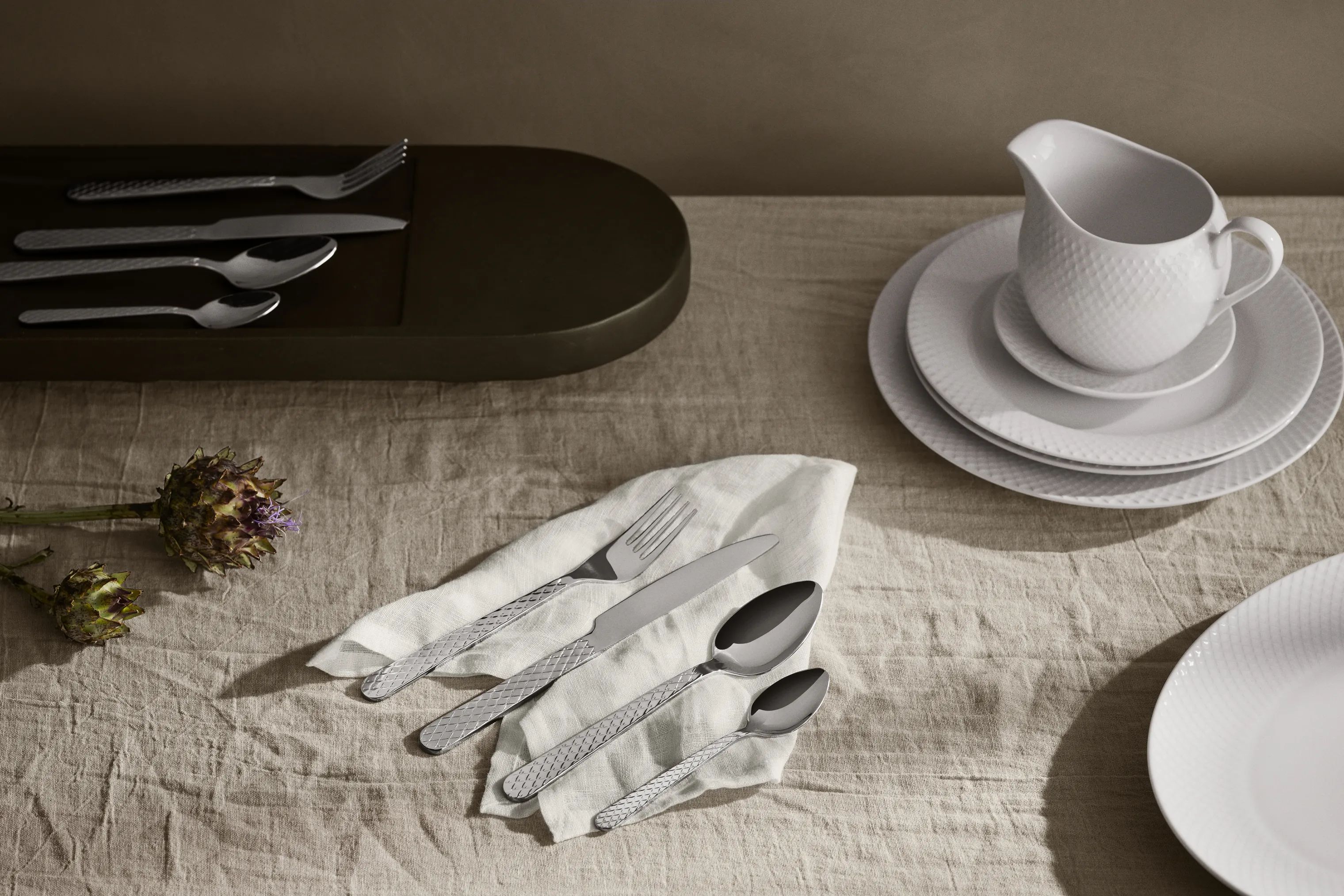 Lyngby Porcelæn Middagstallerkener Rhombe Middagstallerken i Hvid, 27 cm, 4