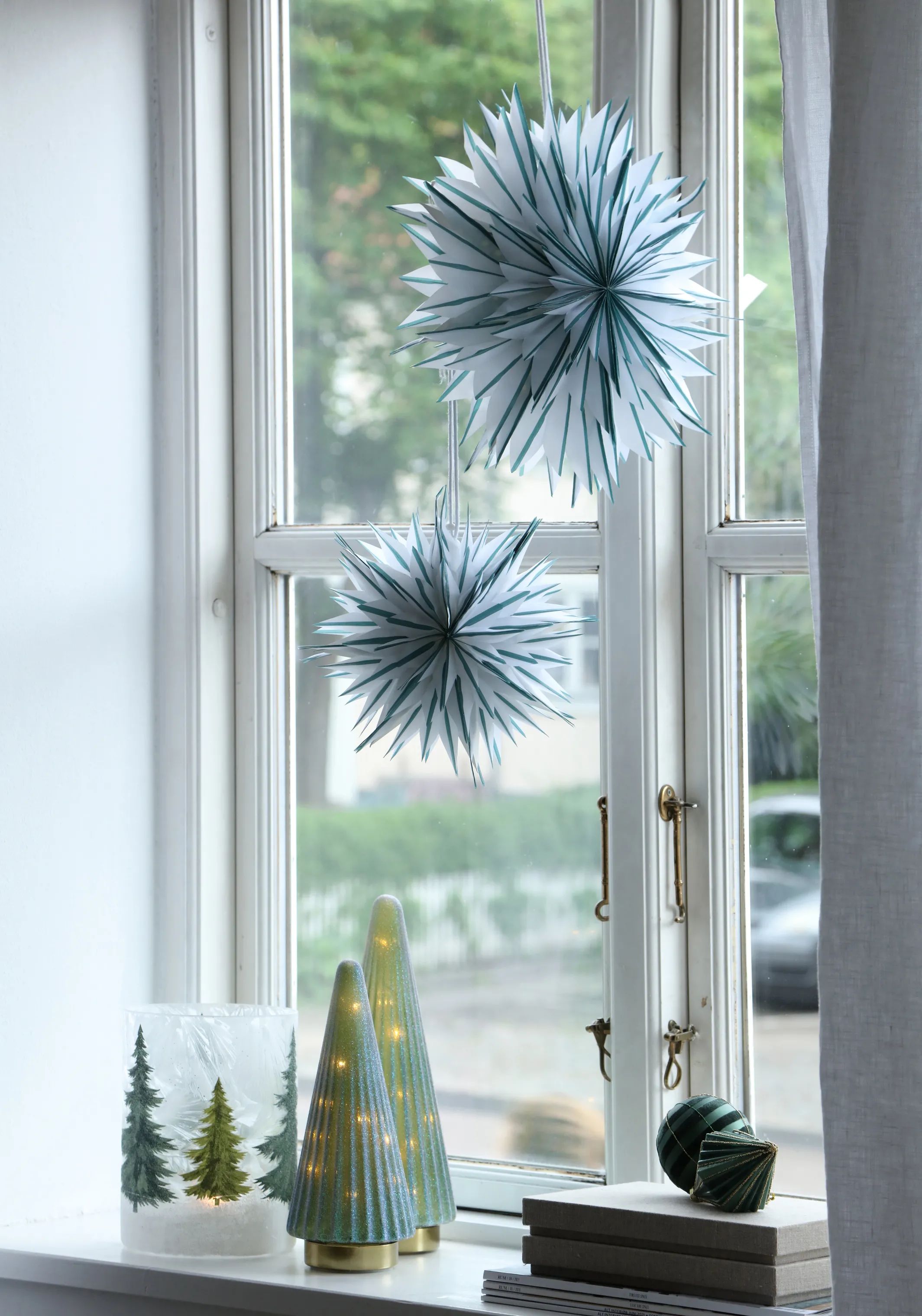 Casa Christmas Juleophæng Stjerne i Hvid/grøn, 35 cm, 2