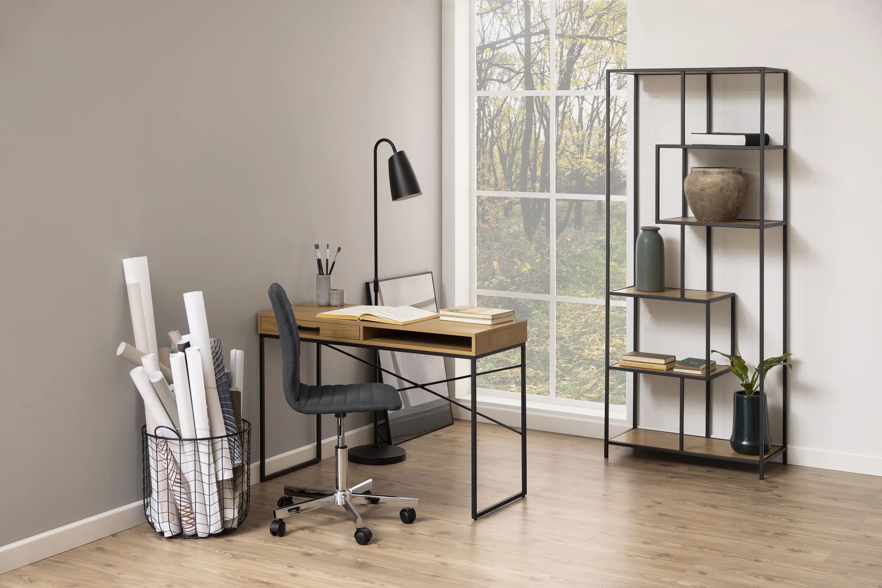CASA Living Reoler og tilbehør Seaford Reol i Lys eg/sort, 77 cm, 3