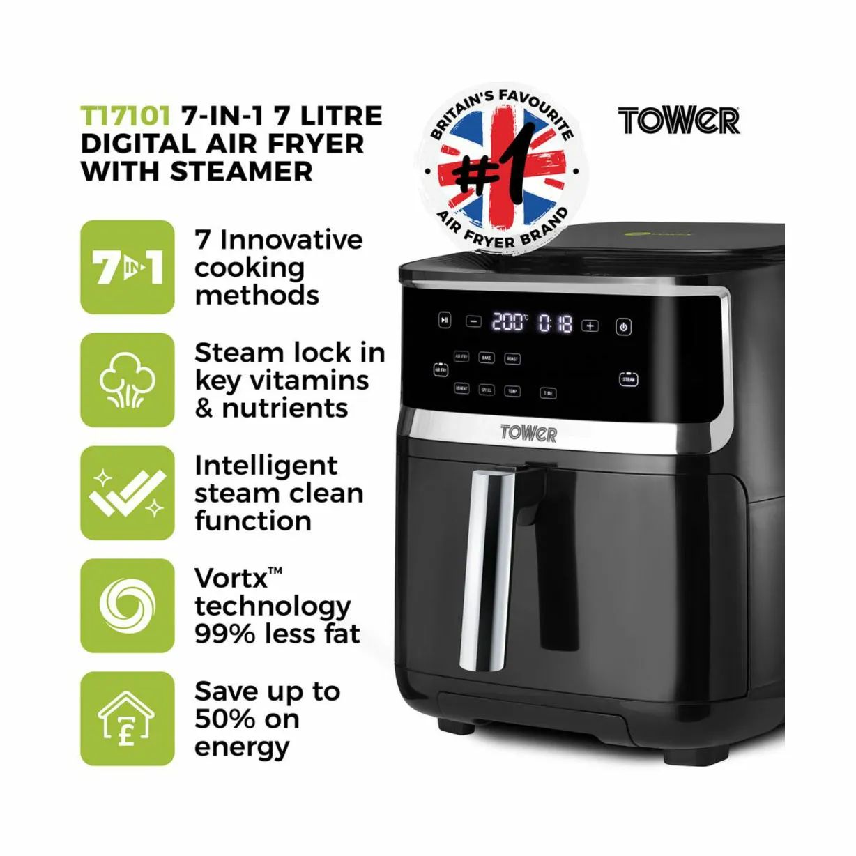Tower Airfryers Airfryer i Sort, 4